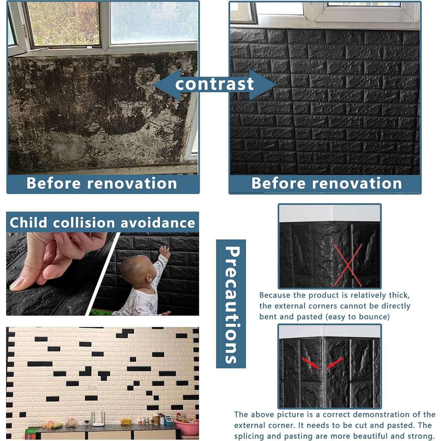 Paneles de Pared 3D Sodeno Negros 10 PCS 1.35 m² Espuma