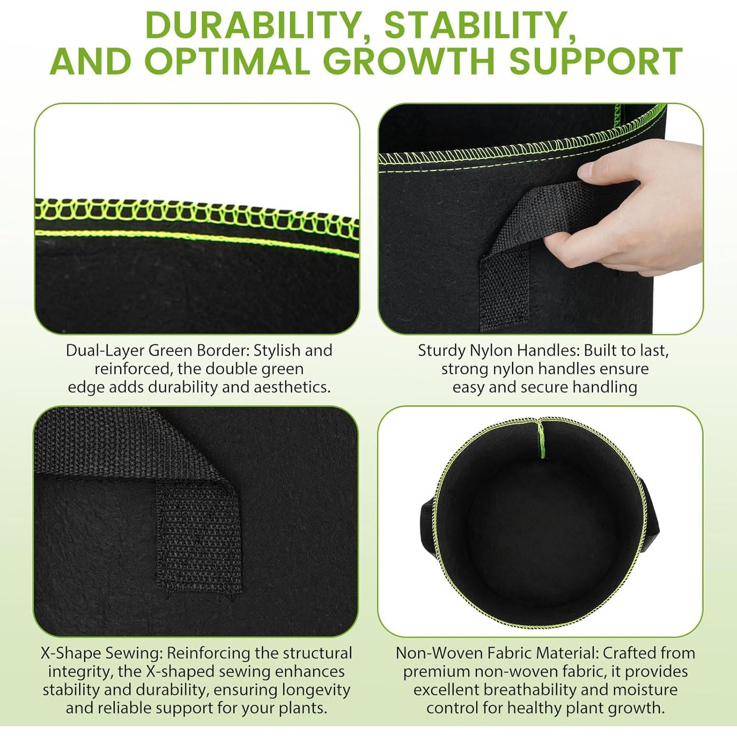 Bolsas de Crecimiento Eowllo 5 Galones 10 Pcs Tela Resistente