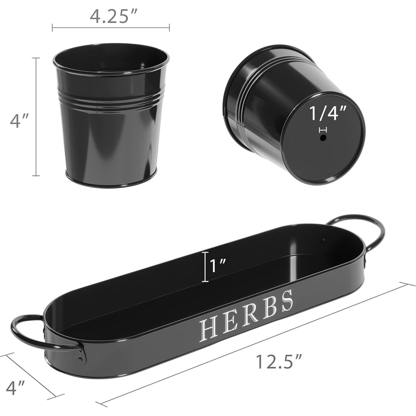 Juego de 3 Macetas de Metal para Hierbas Barnyard Designs Negro