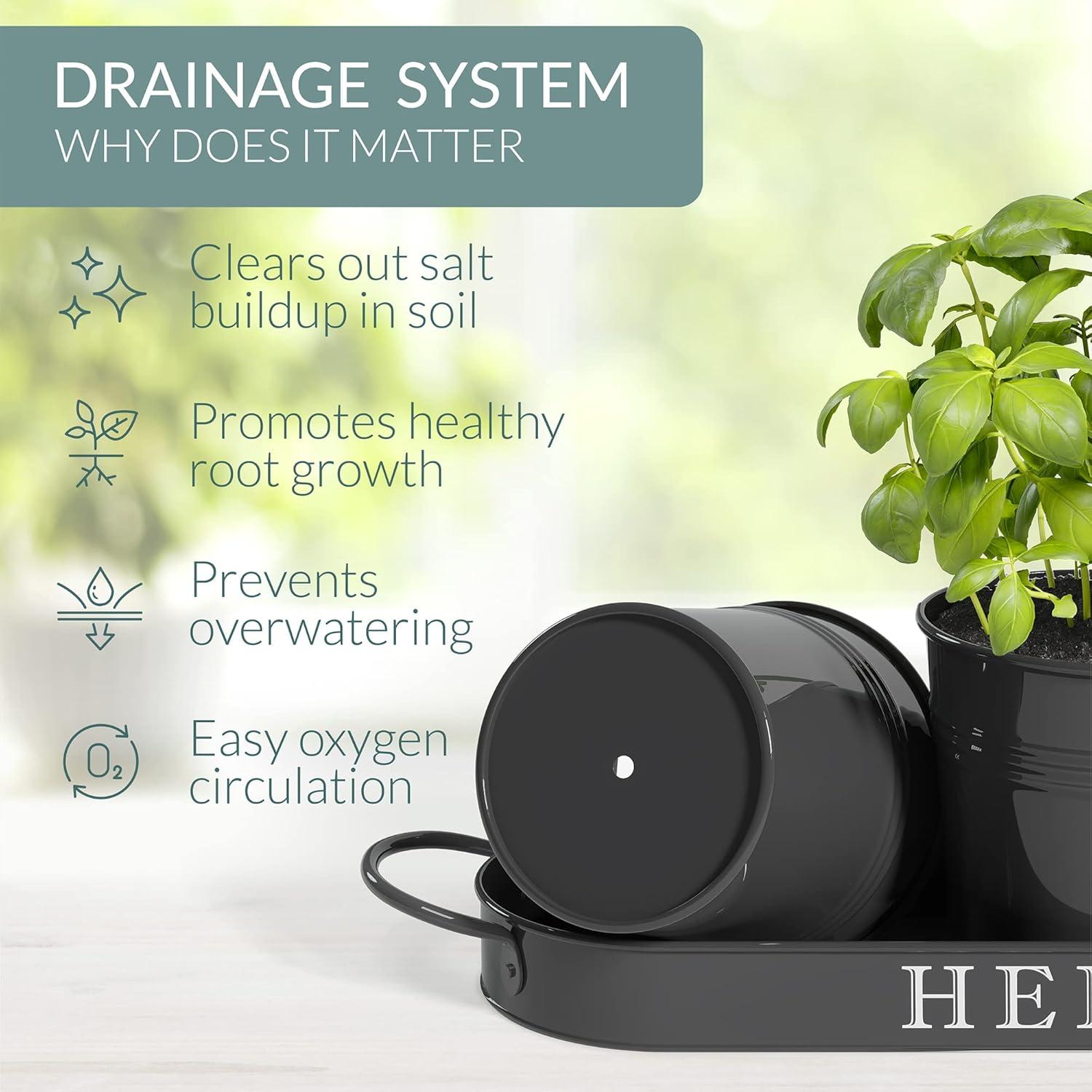 Juego de 3 Macetas de Metal para Hierbas Barnyard Designs Negro