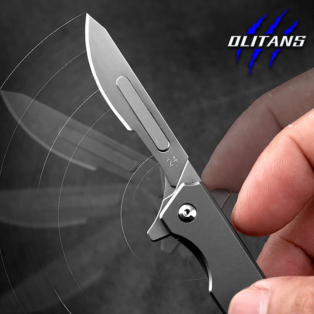 Cuchillo Plegable OLITANS T010 EDC Titanio con 10 Cuchillas #24