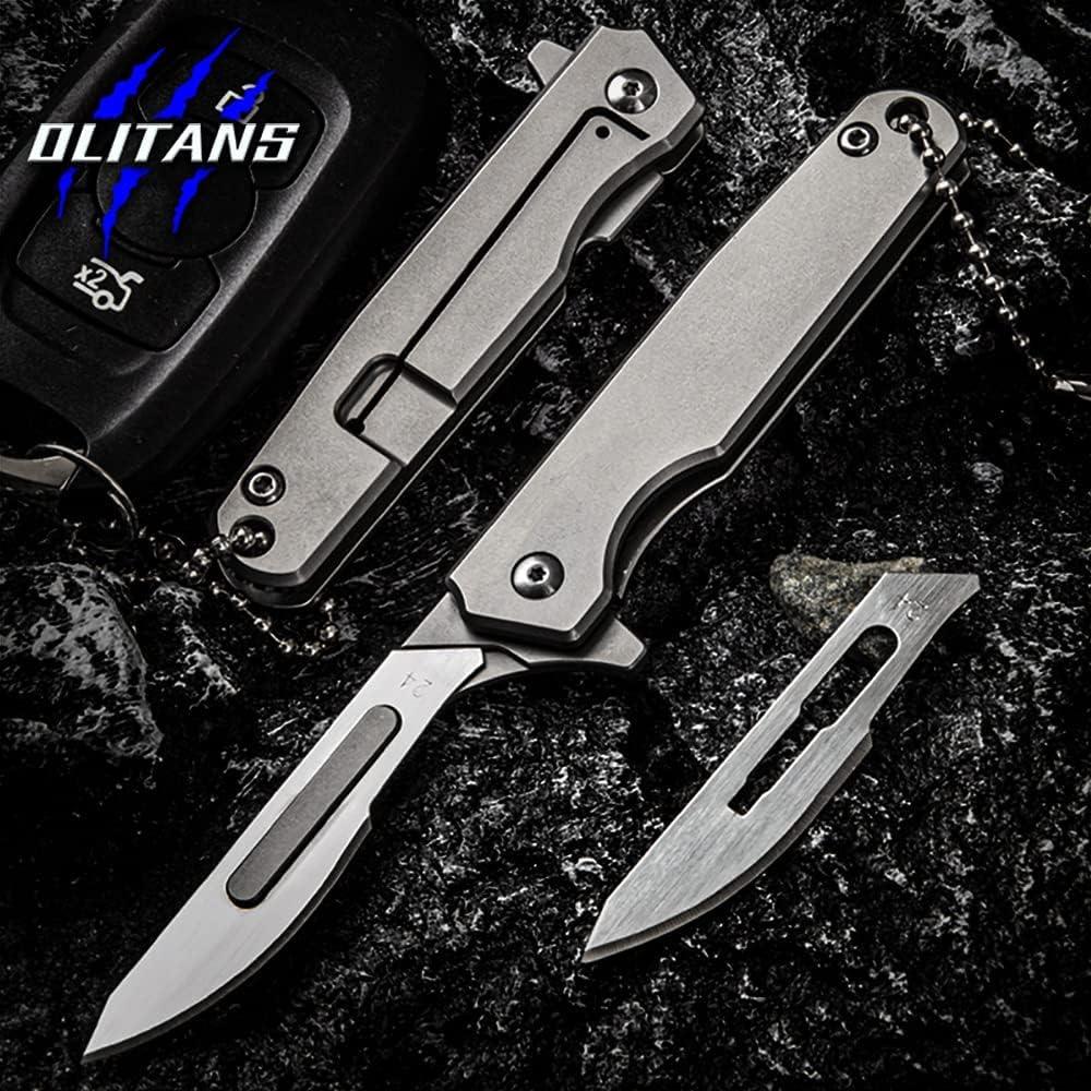 Cuchillo Plegable OLITANS T010 EDC Titanio con 10 Cuchillas #24