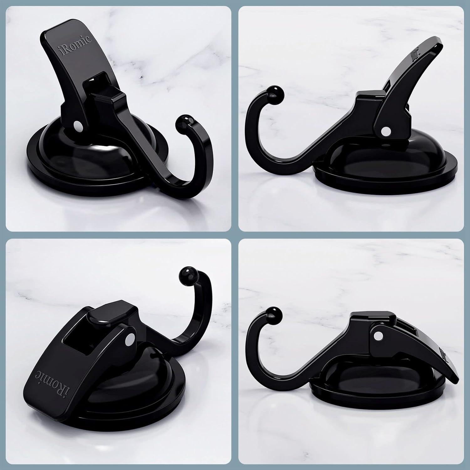 Ganchos de Ventosa iRomic 2 Pack Alta Resistencia Negro