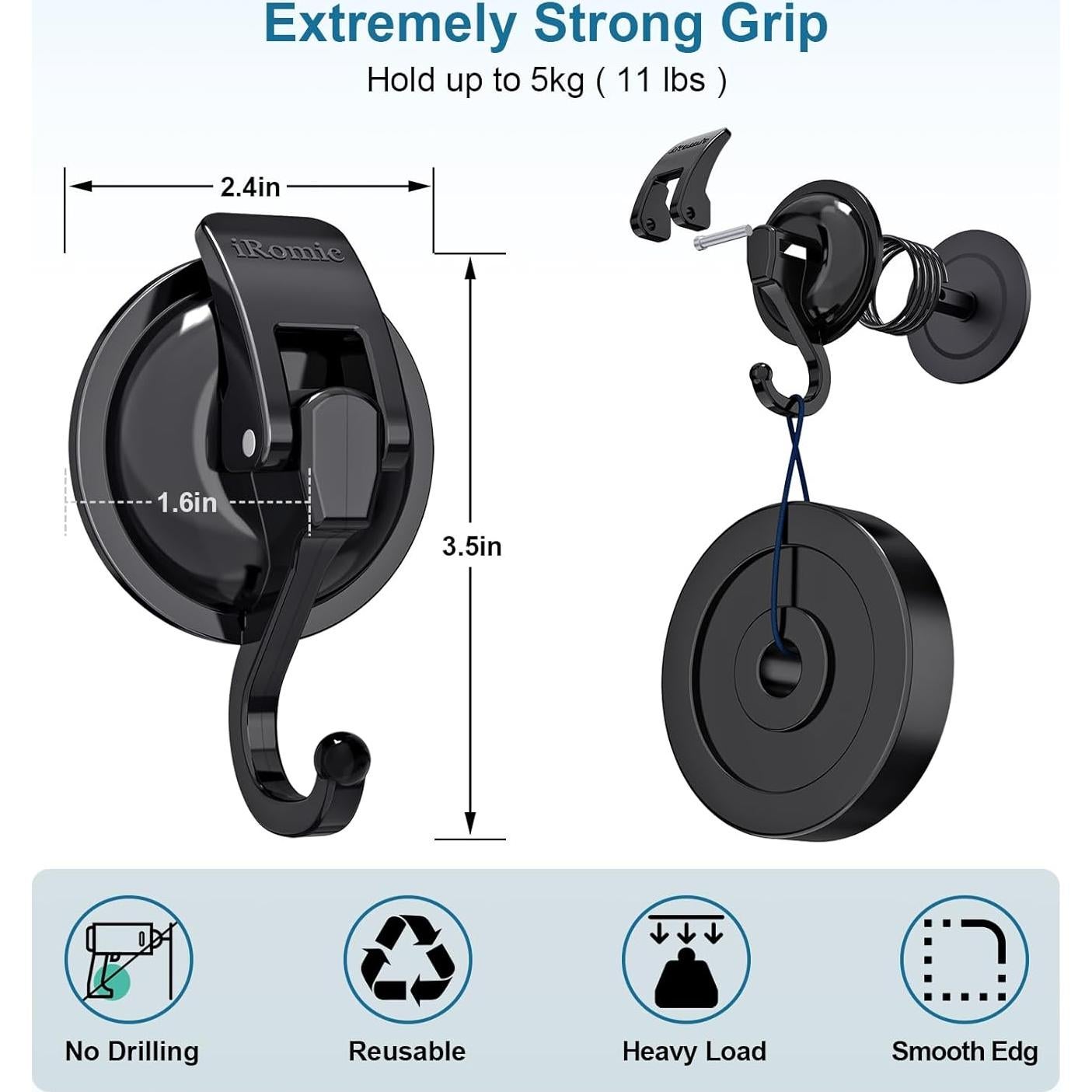 Ganchos de Ventosa iRomic 2 Pack Alta Resistencia Negro