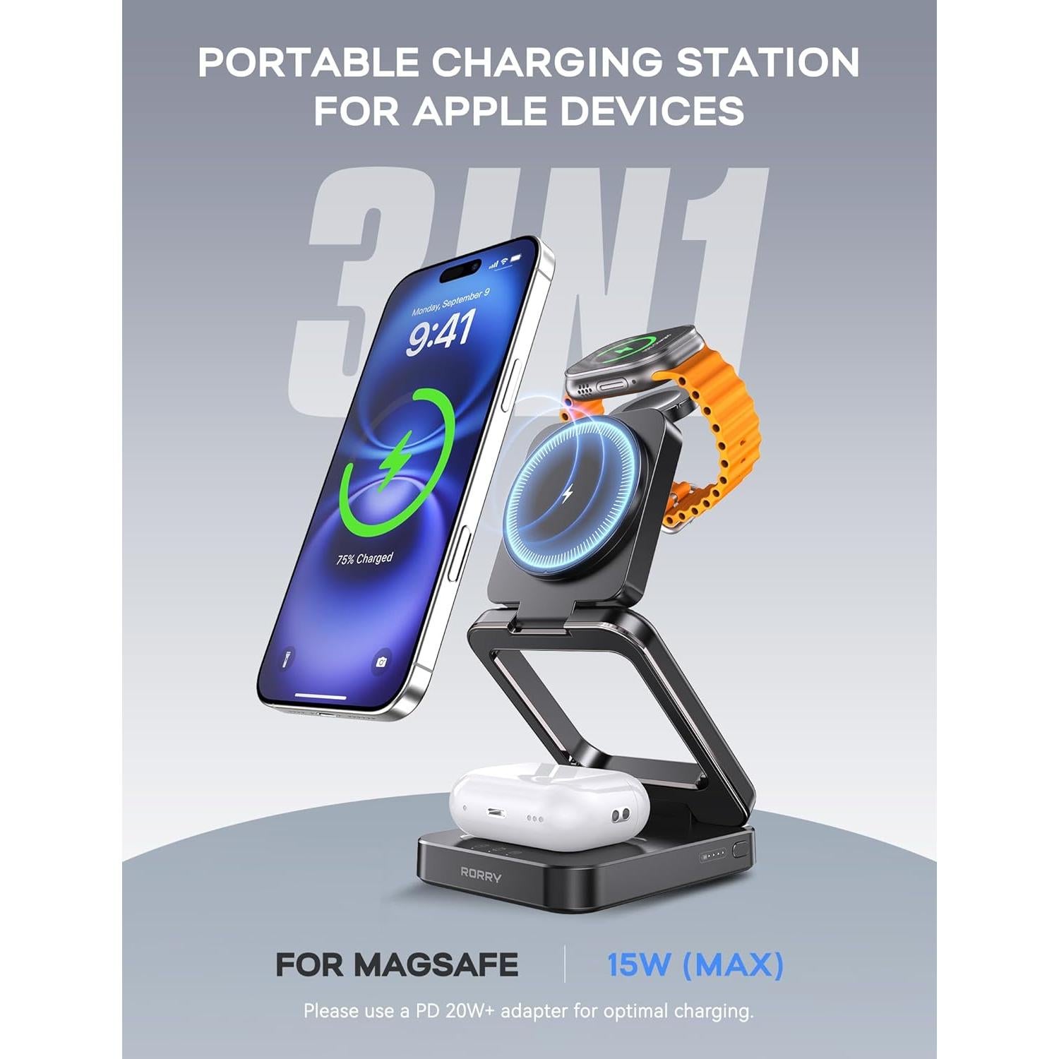 Estación de Carga 3 en 1 RORRY 5000mAh para Apple