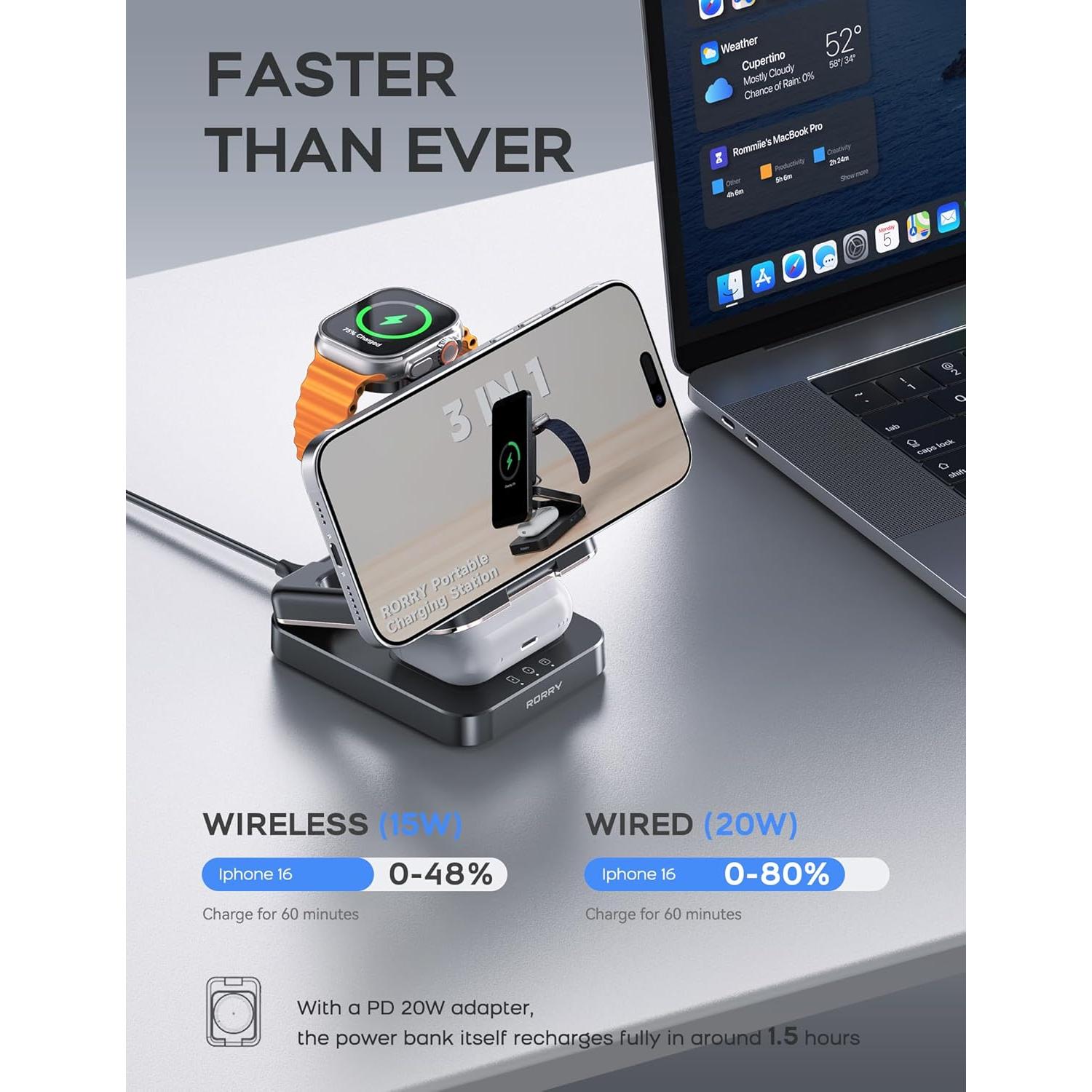 Estación de Carga 3 en 1 RORRY 5000mAh para Apple