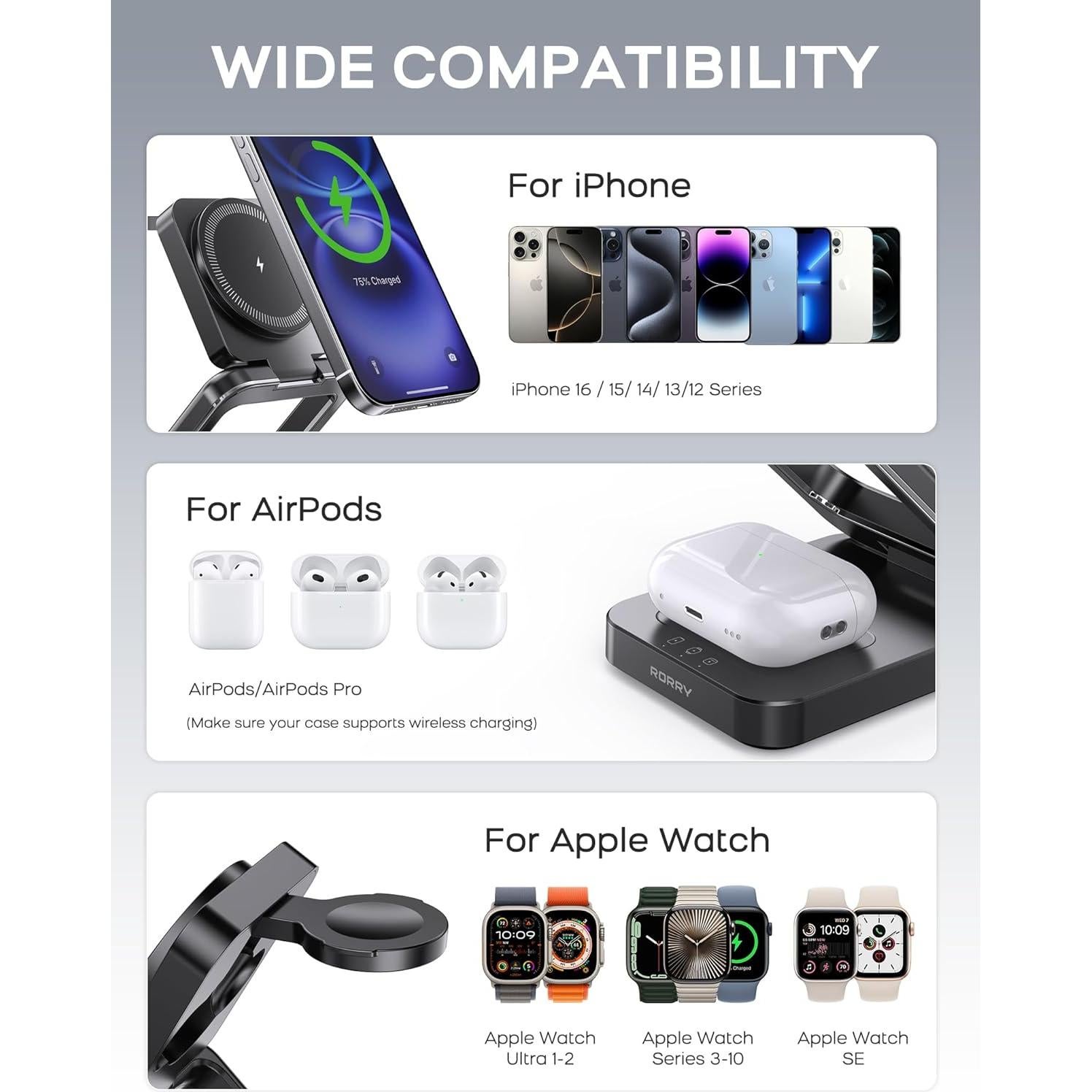 Estación de Carga 3 en 1 RORRY 5000mAh para Apple