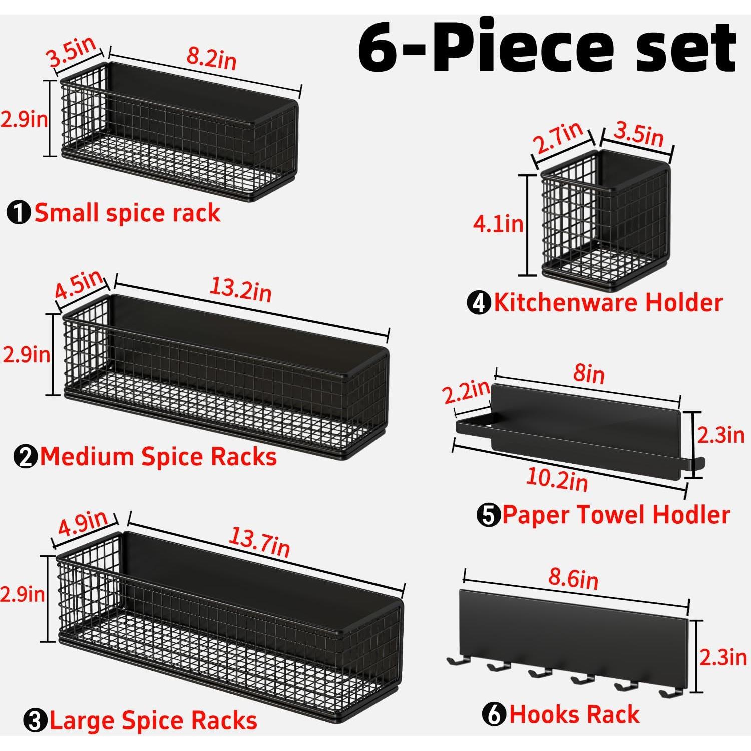 Estante Magnético para Especias DecruKaltiz 6-Pack Negro