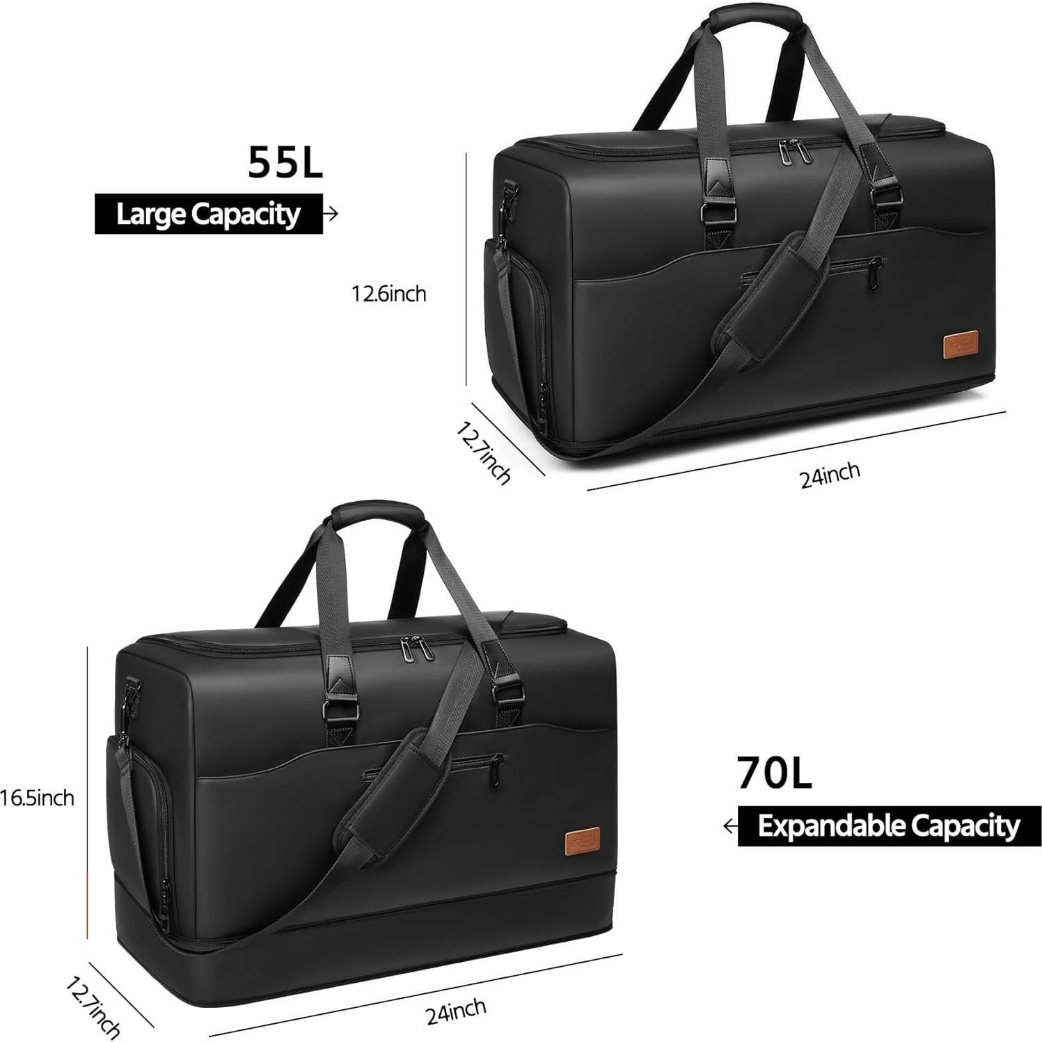 Bolsa de viaje tipo duffle 55L Moulyan negra impermeable