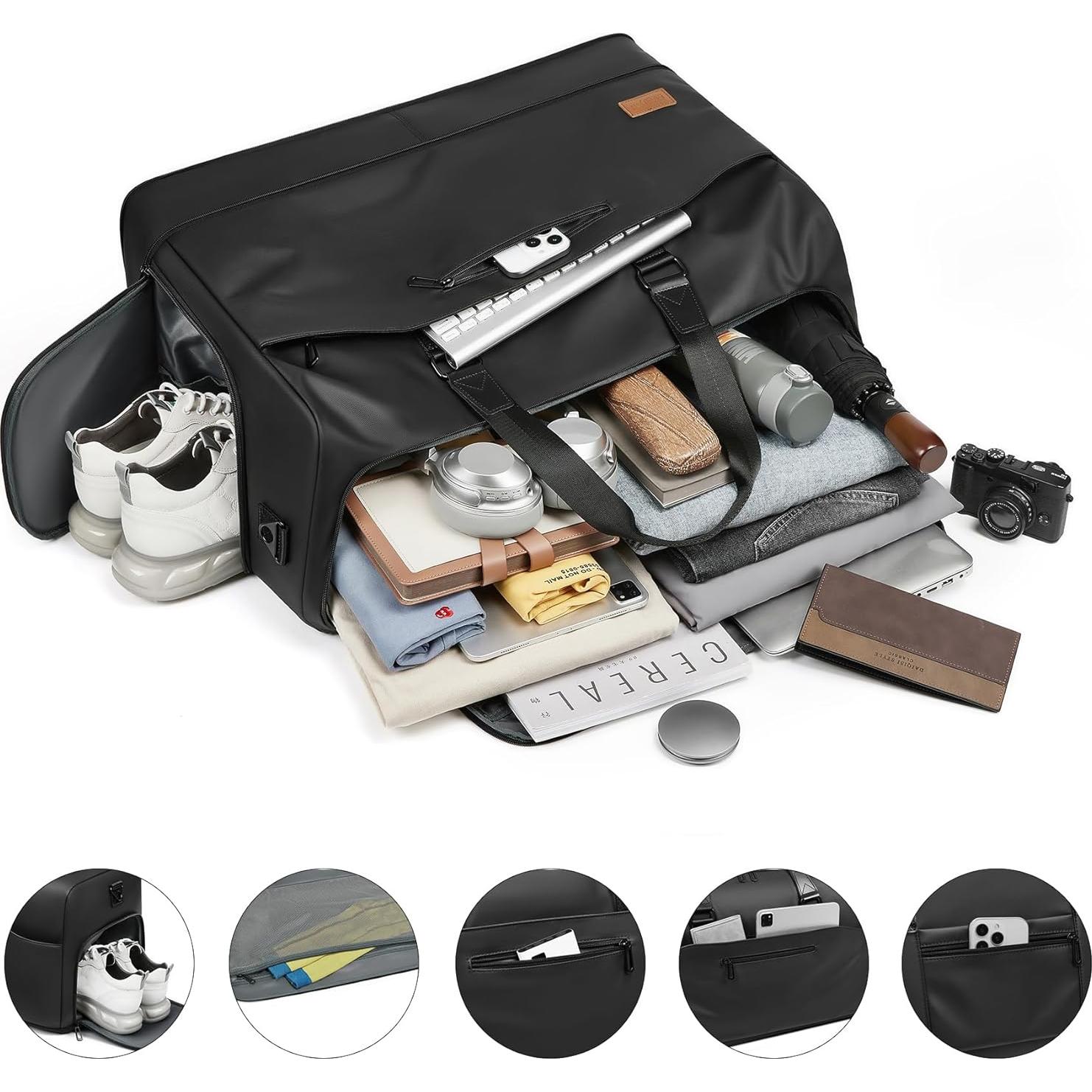 Bolsa de viaje tipo duffle 55L Moulyan negra impermeable