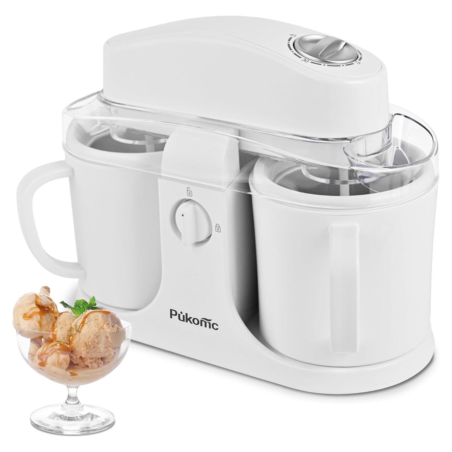 Máquina de Hacer Helados Pukomc SU-591 Blanca 0.85L Doble Sabor