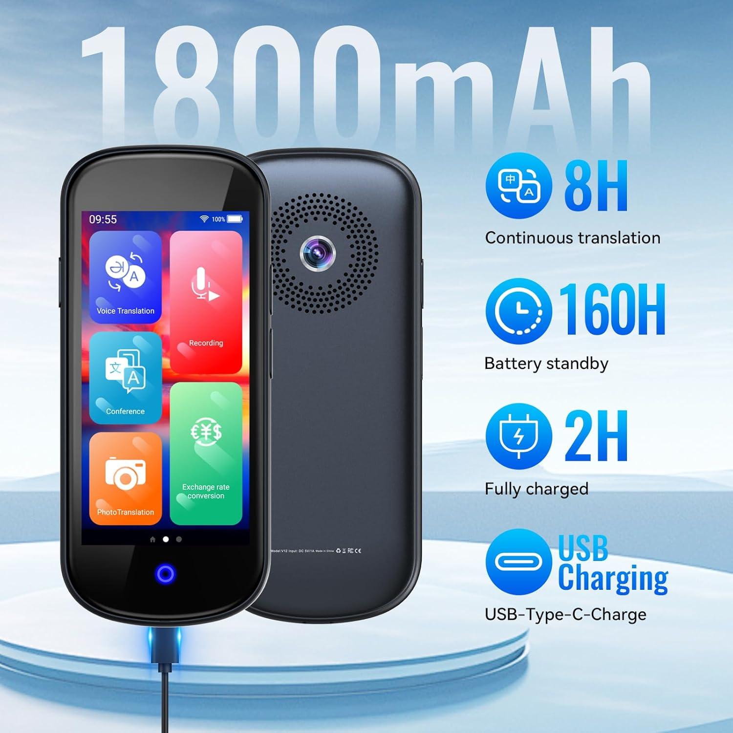 Traductor de Idiomas FEVITOD V12, 137 Idiomas, Portátil