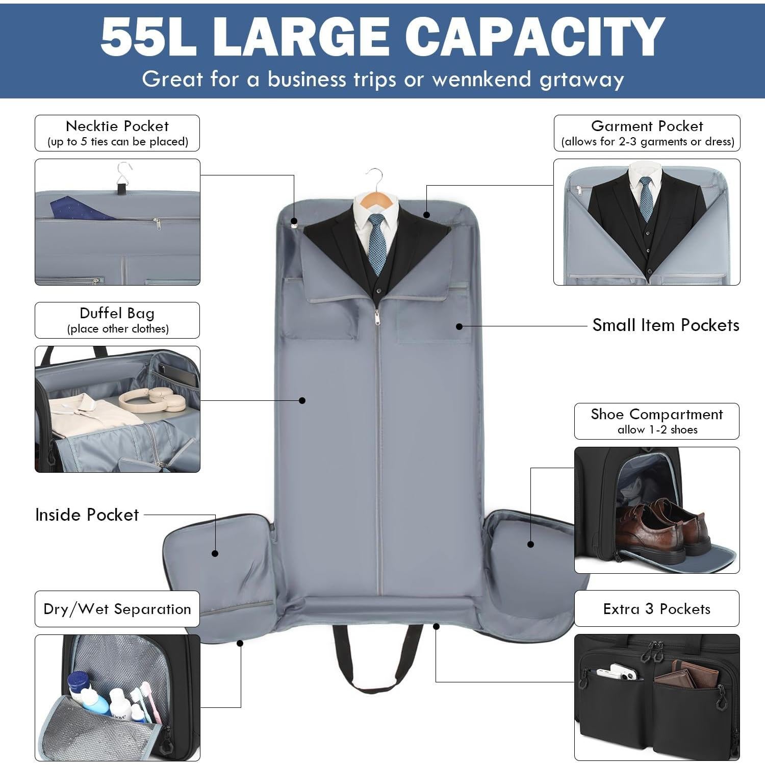 Bolsa Duffle de Ropa Convertible 55L HBL01MLA Negra