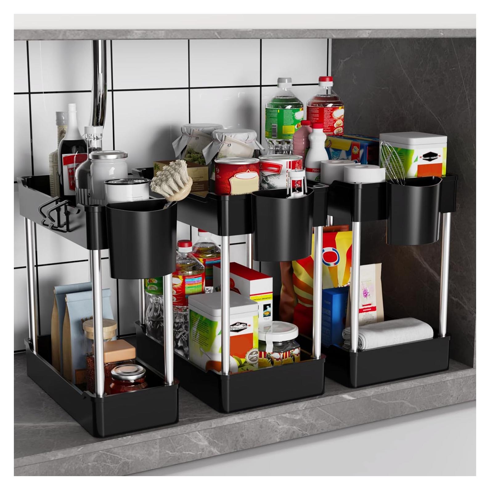 Paquete de 3 Organizadores Bajo Fregadero JYSMYWS Negro