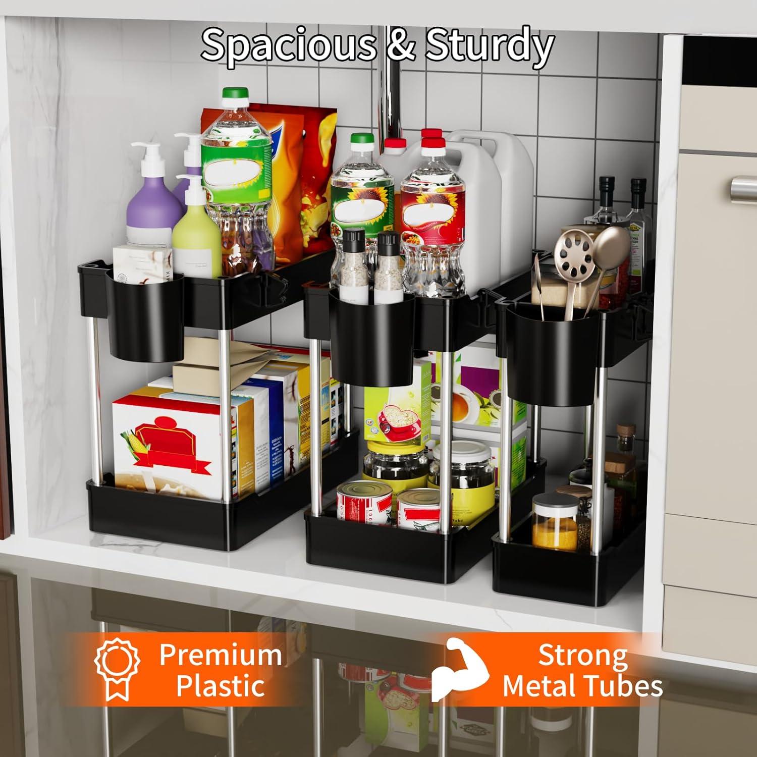 Paquete de 3 Organizadores Bajo Fregadero JYSMYWS Negro