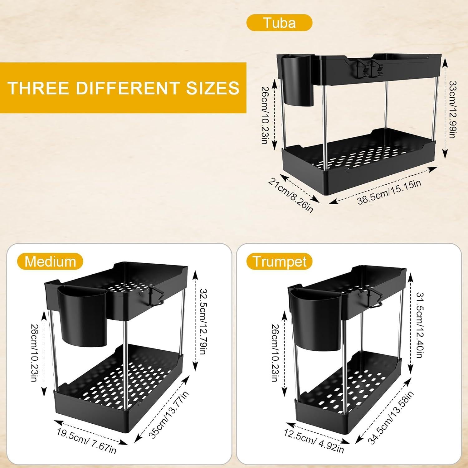 Paquete de 3 Organizadores Bajo Fregadero JYSMYWS Negro