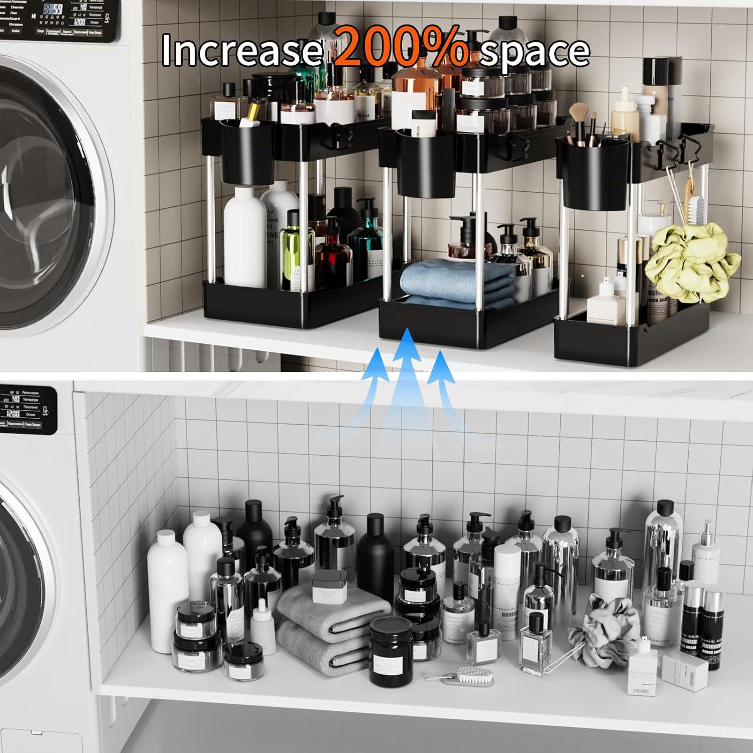 Paquete de 3 Organizadores Bajo Fregadero JYSMYWS Negro