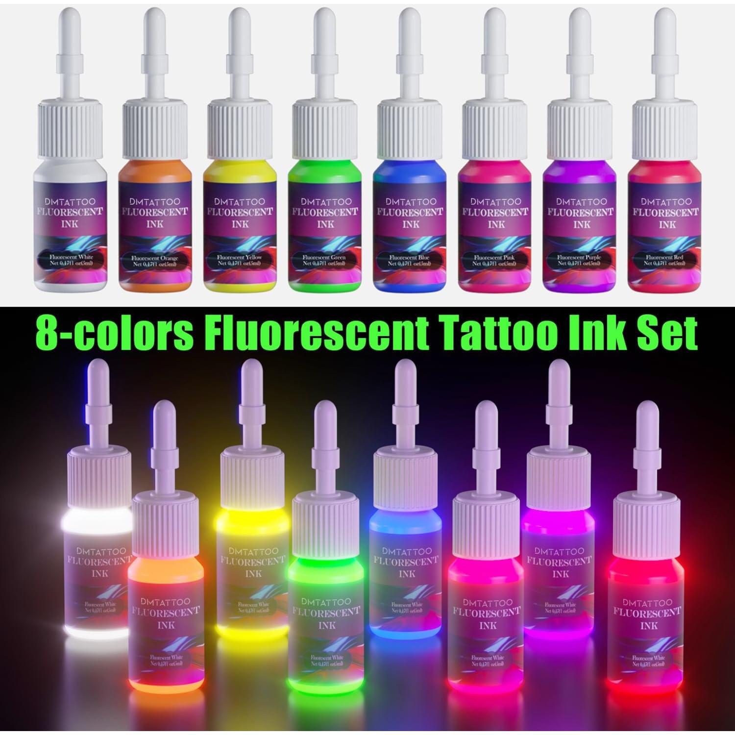 Set de Tinta Fluorescente para Tatuajes DMTATTOO 8 Colores 5 ml