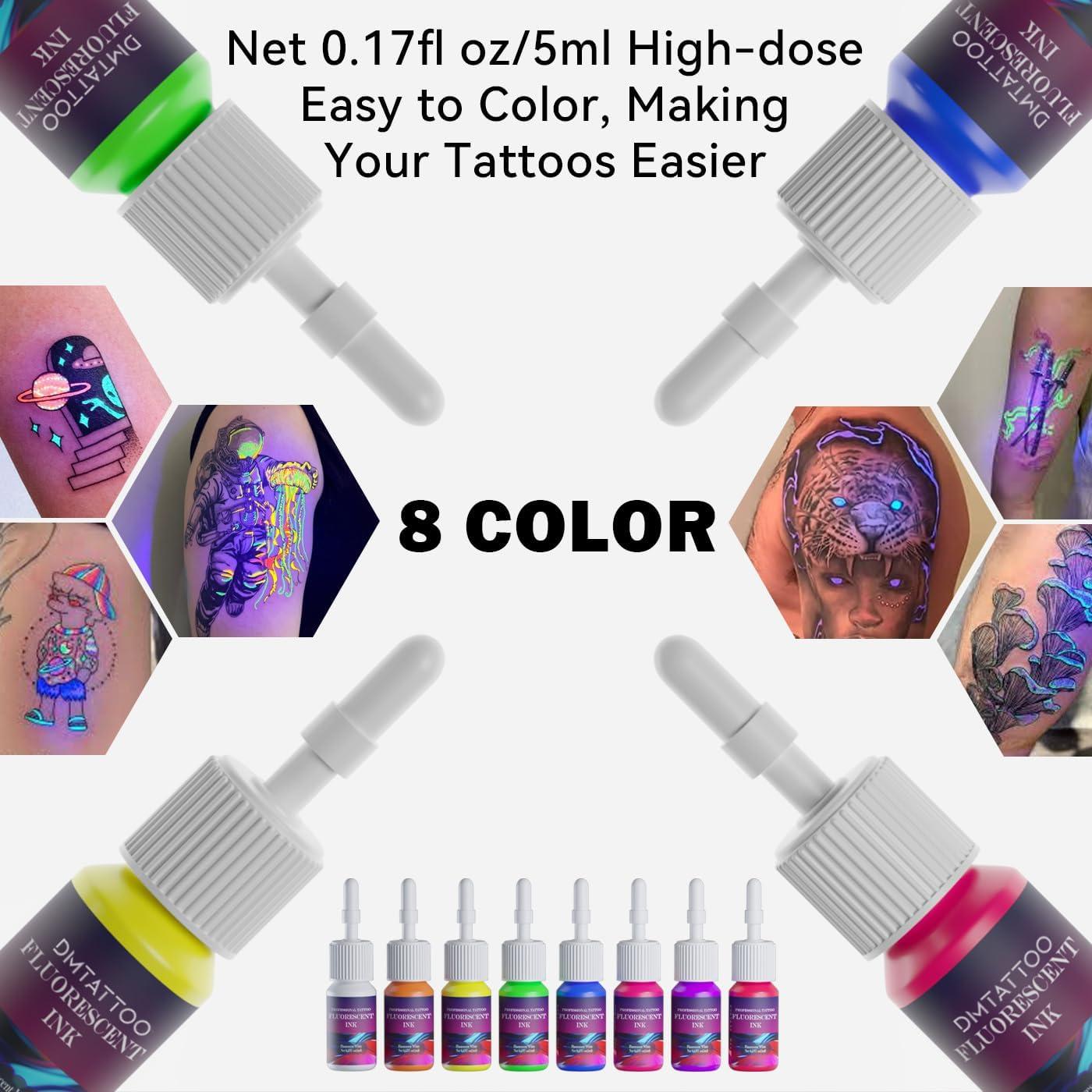 Set de Tinta Fluorescente para Tatuajes DMTATTOO 8 Colores 5 ml