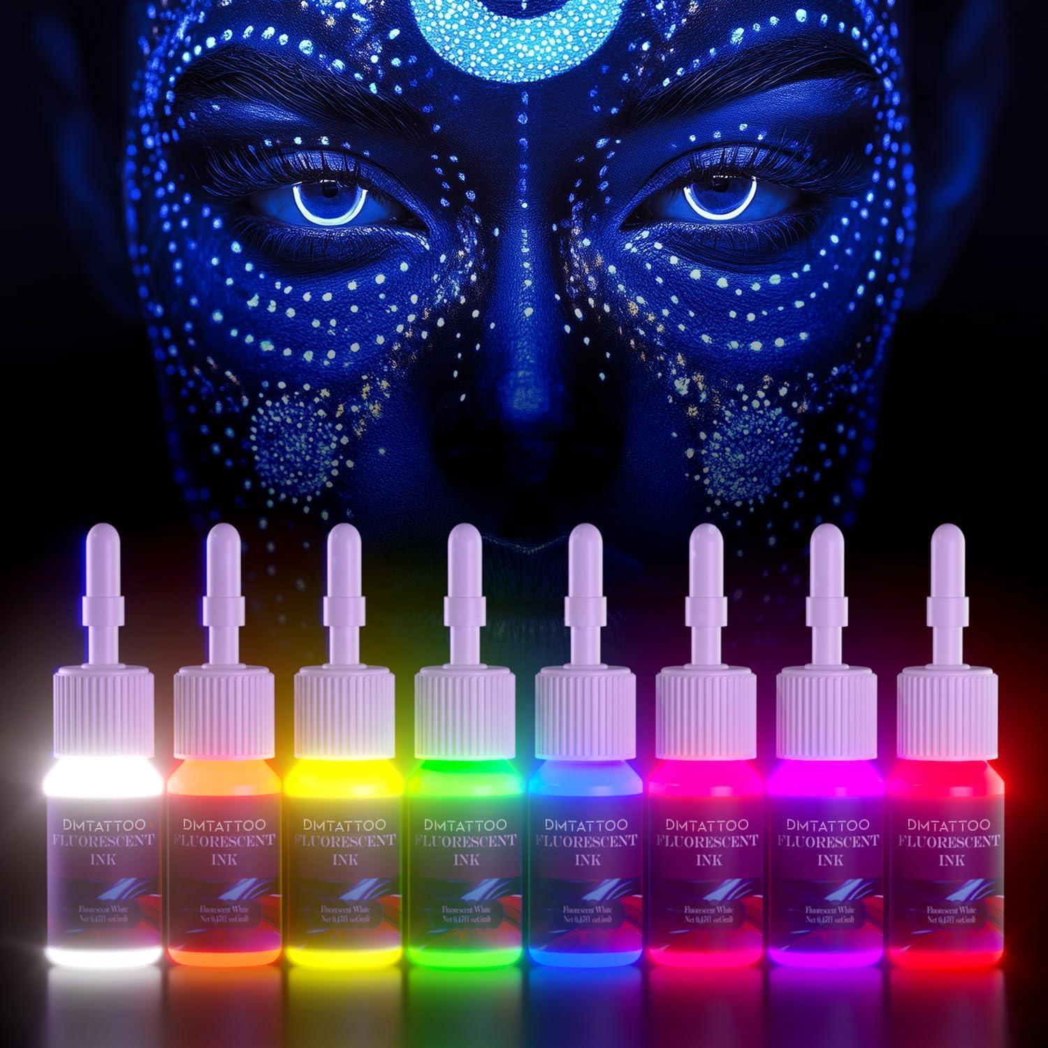 Set de Tinta Fluorescente para Tatuajes DMTATTOO 8 Colores 5 ml