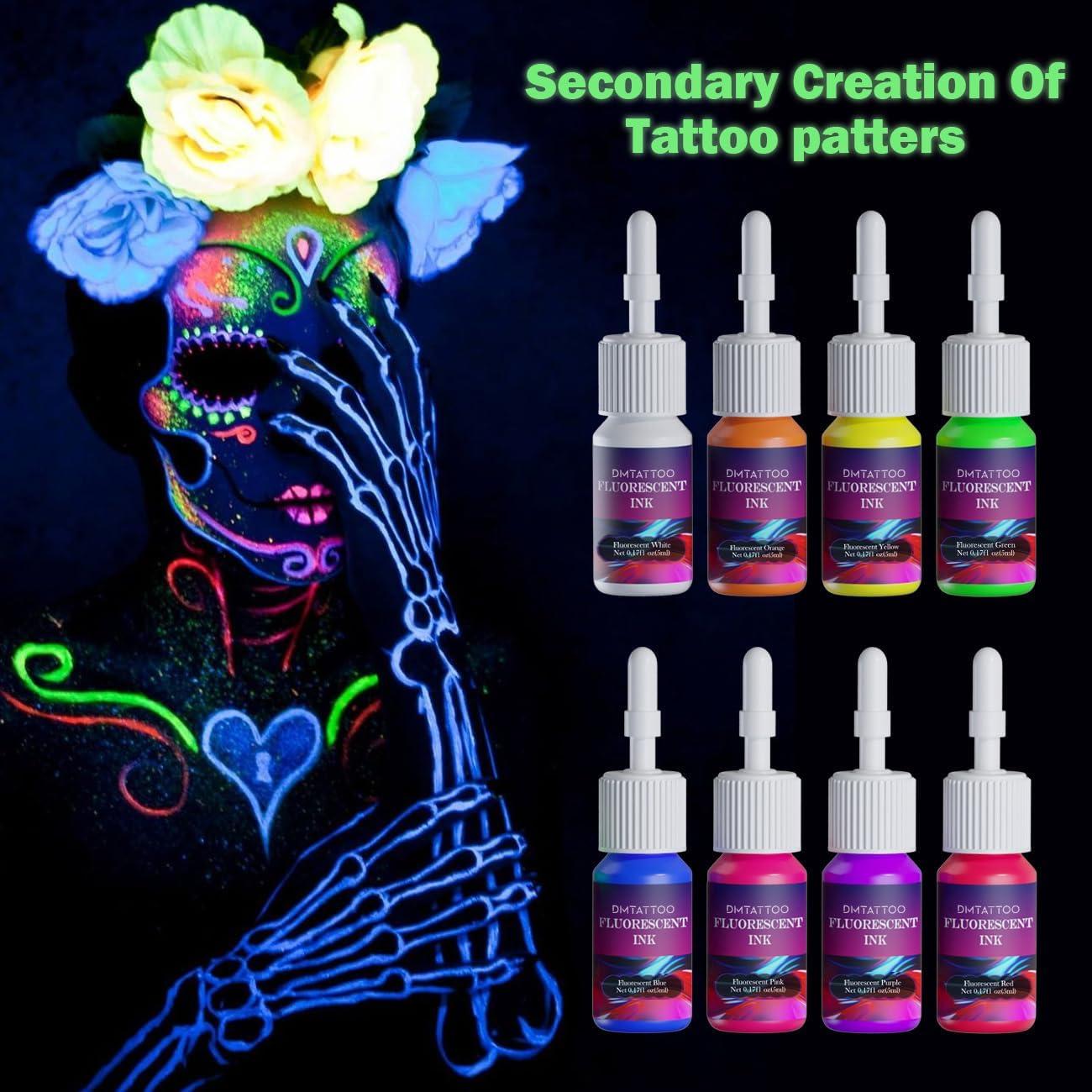 Set de Tinta Fluorescente para Tatuajes DMTATTOO 8 Colores 5 ml