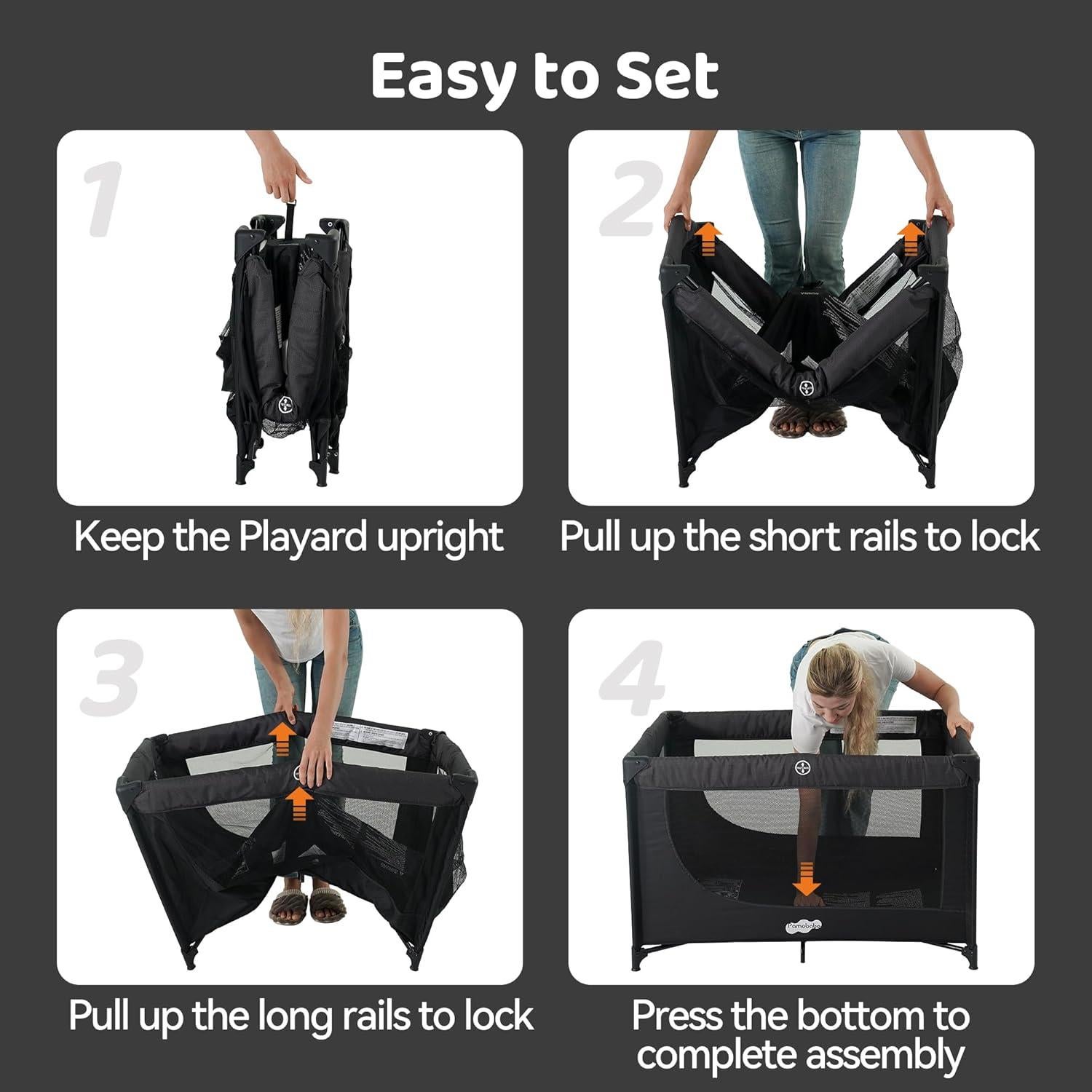 Cuna portátil Pamo Babe PP901 Negra con colchón y bolsa