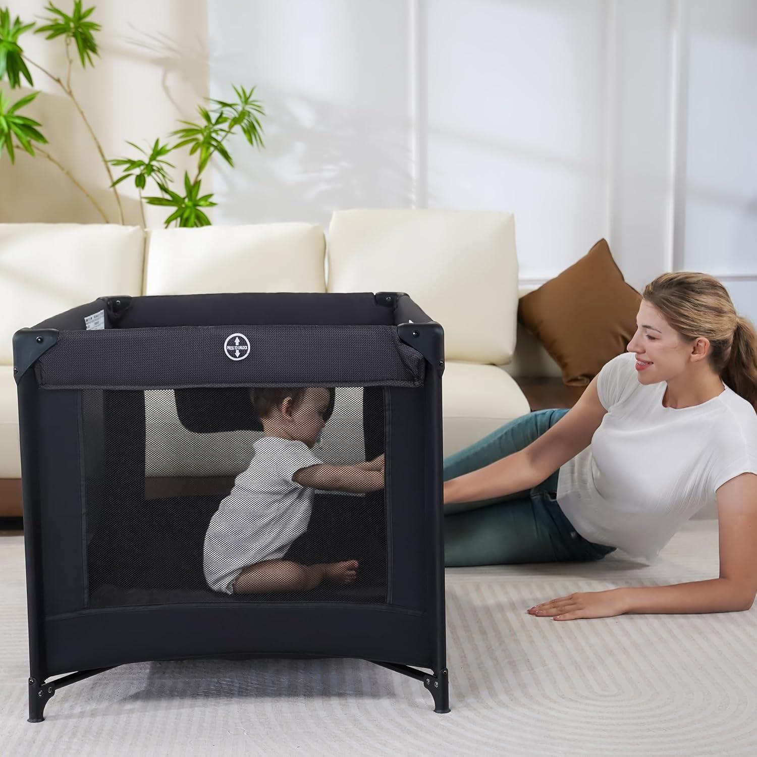 Cuna portátil Pamo Babe PP901 Negra con colchón y bolsa