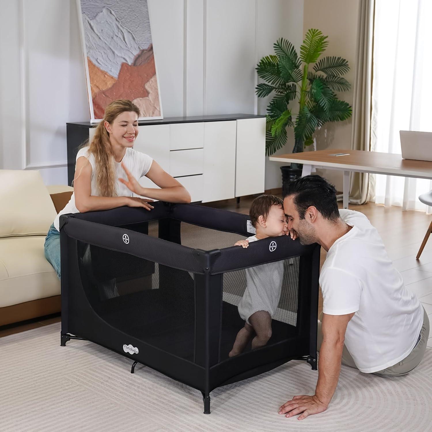 Cuna portátil Pamo Babe PP901 Negra con colchón y bolsa