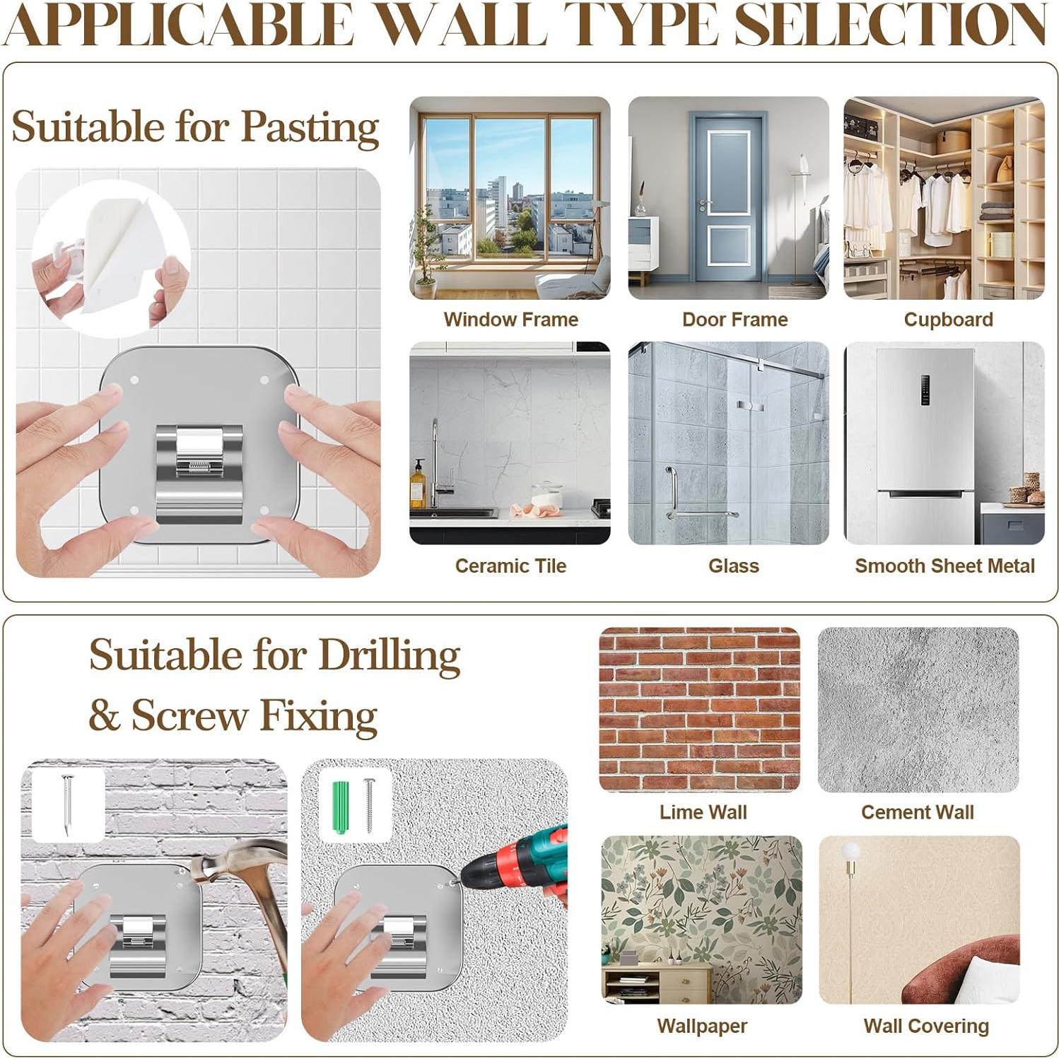 Barras de Cortina Sin Perforación Mvbsje 4pcs Plata Soporta 9kg