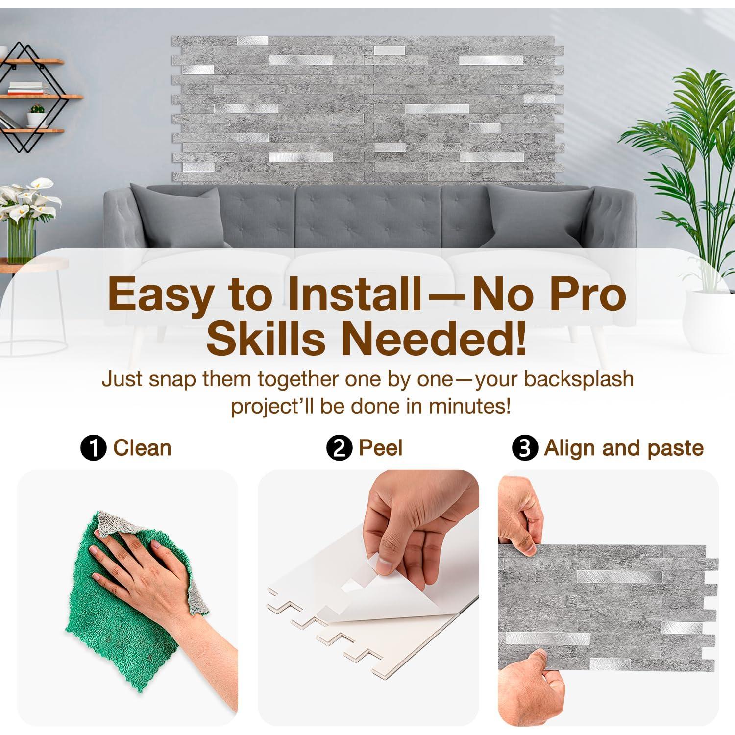 Azulejos Autoadhesivos 3D Havenly - Piedra Gris Mate 20 Piezas