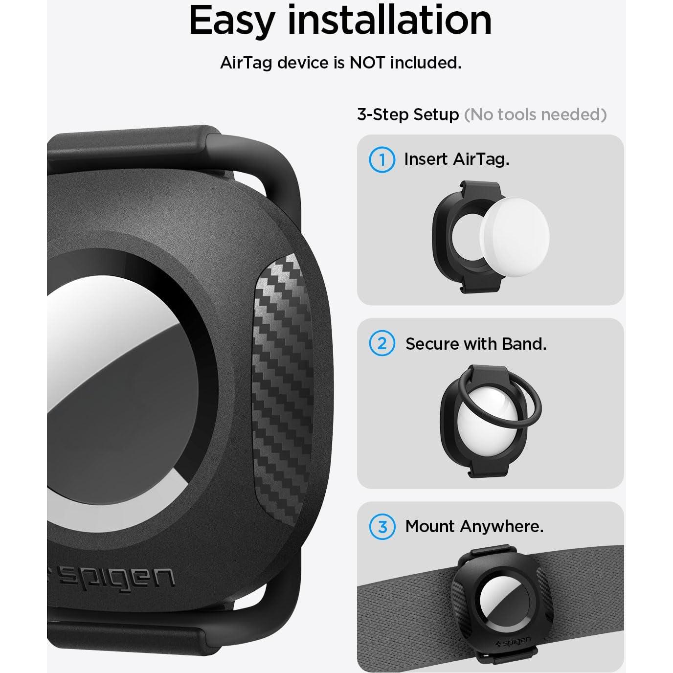 Funda Spigen Tag Armor para AirTag - Collar Mascota, Bicicleta, Negro