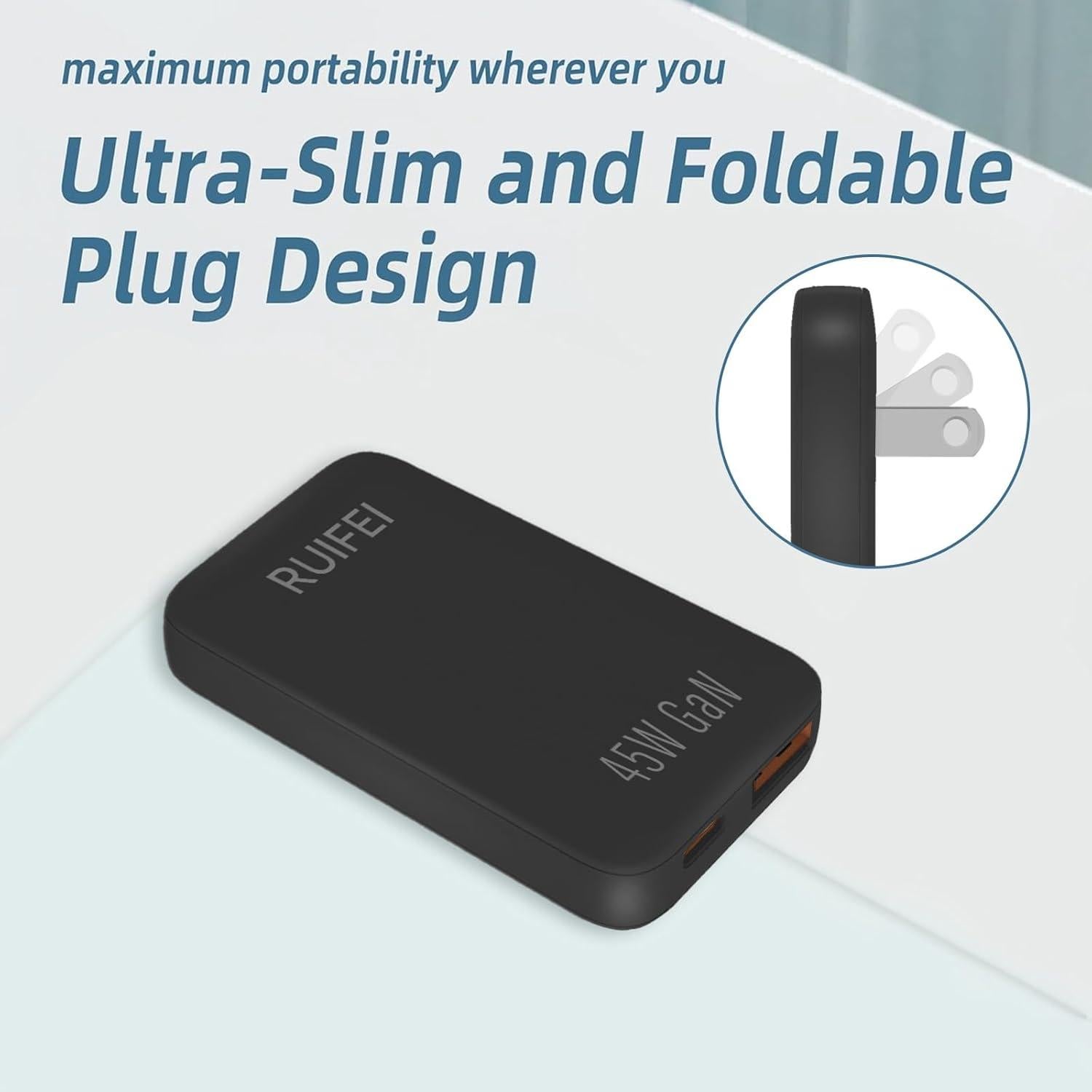 Cargador de pared USB C 45W RUIFEI con 2 puertos - Negro