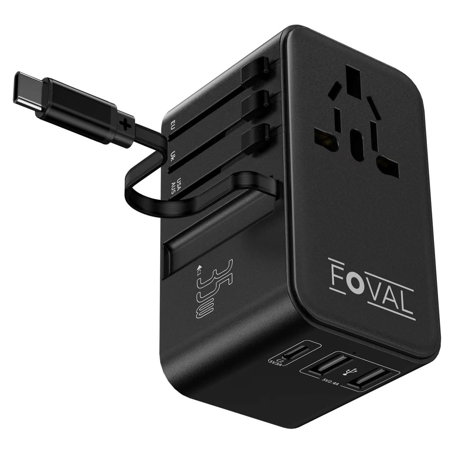 Adaptador de Enchufe de Viaje FOVAL 35W Universal con USB-C