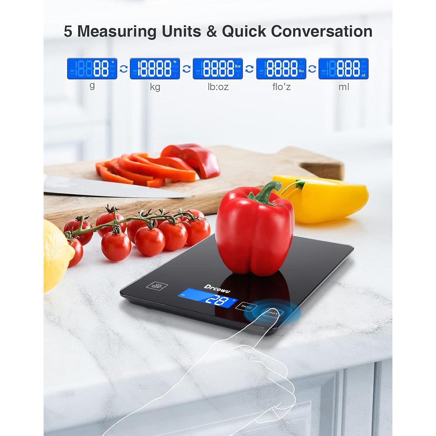 Escala de Cocina Digital Drcowu 15kg con Pantalla LCD Negra