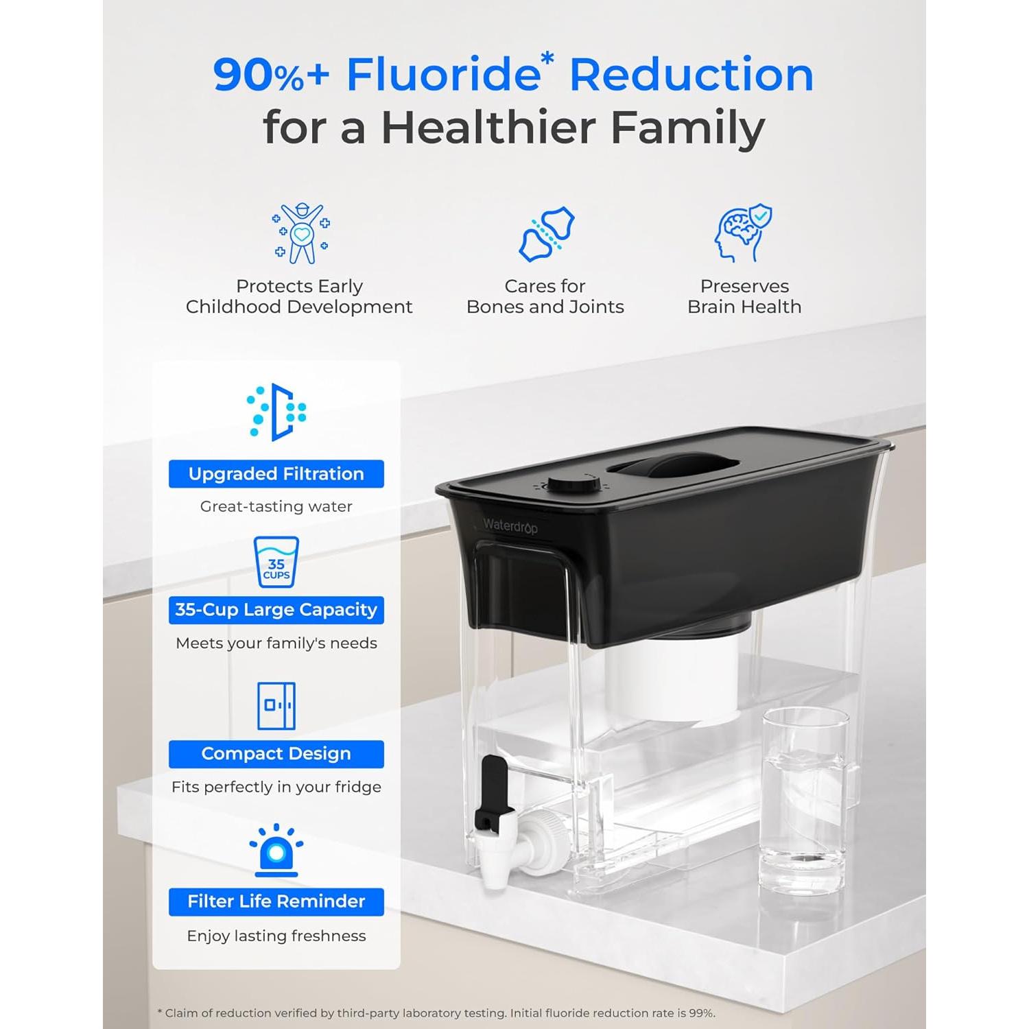 Dispensador de Agua Filtrada Waterdrop WD-WFD-02, 35 Tazas, Negro