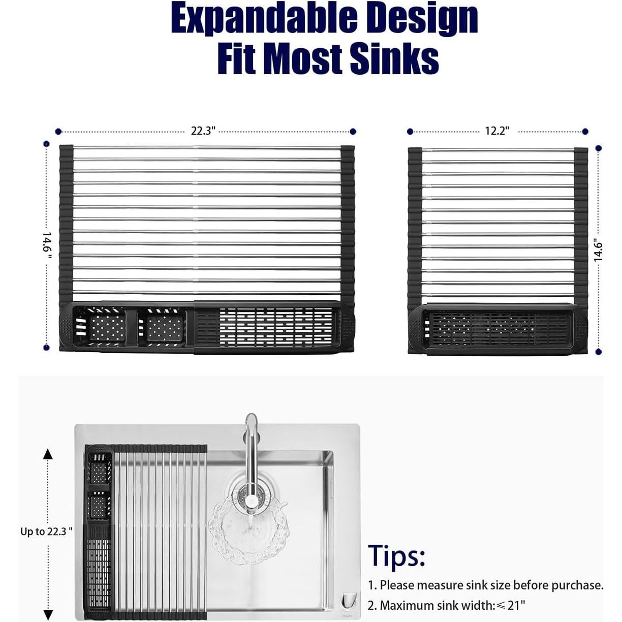 Escurridor de Platos Expandible CLNGAI Negro con Soporte