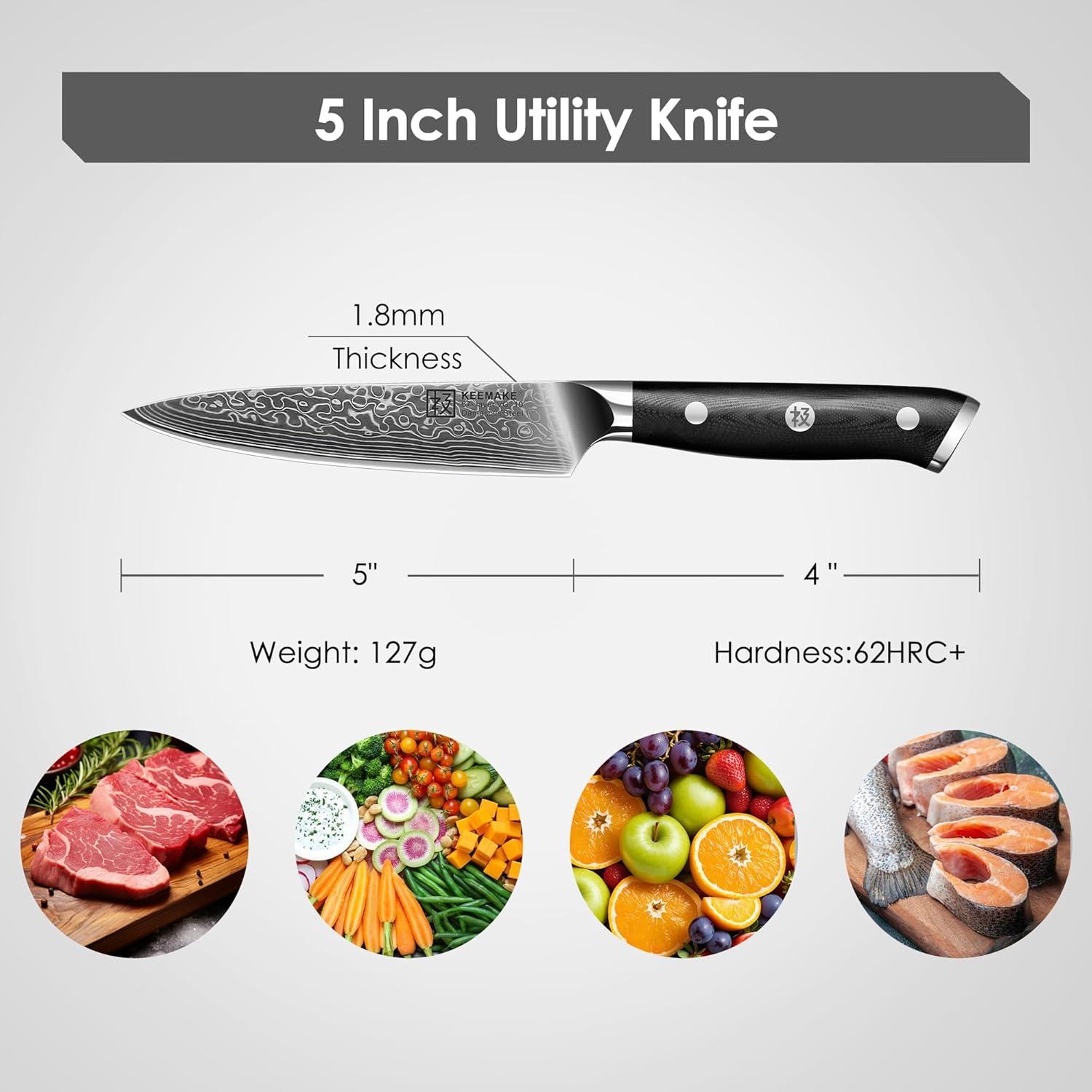Cuchillo de Utilidad de Cocina KEEMAKE 12.7 cm Damasco G10