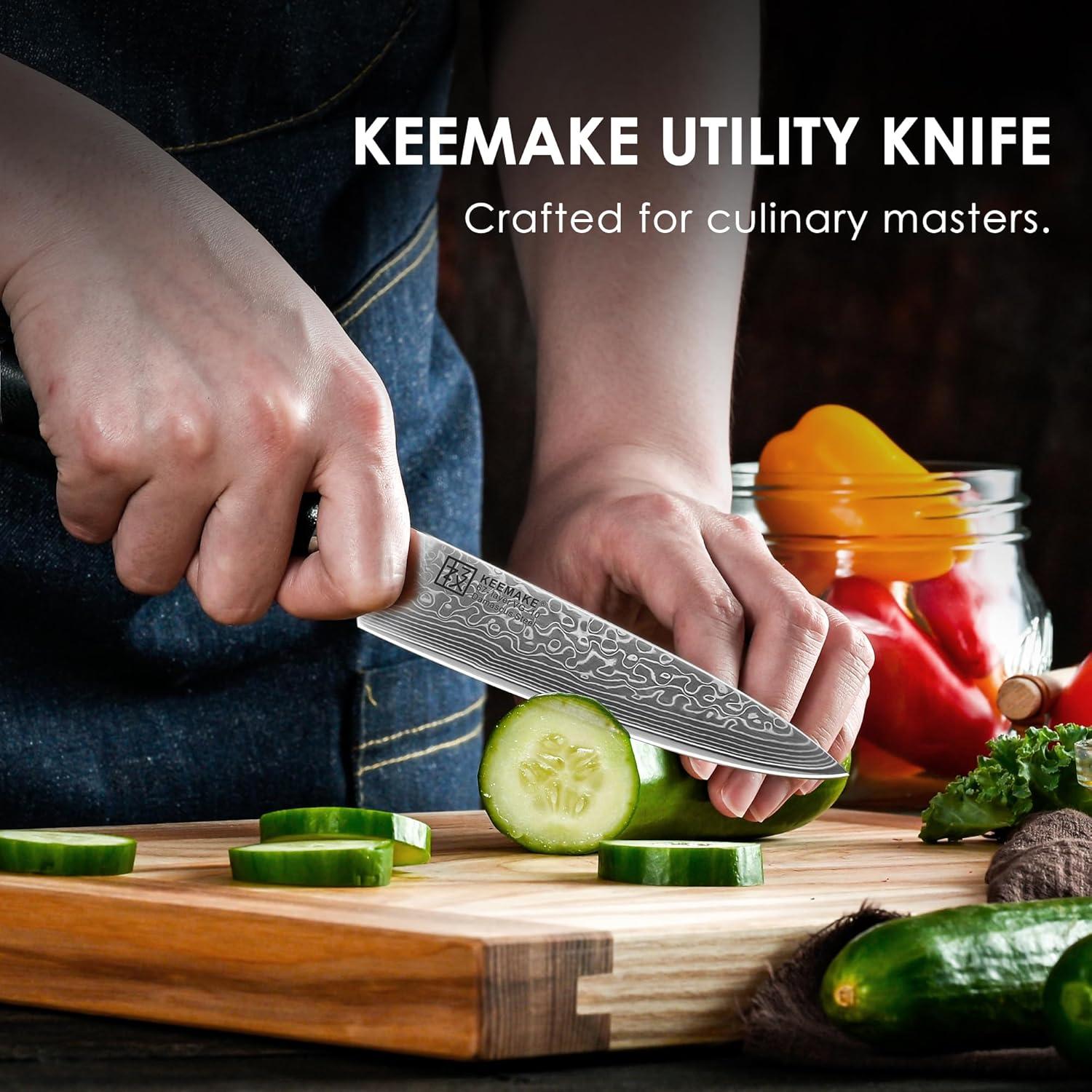 Cuchillo de Utilidad de Cocina KEEMAKE 12.7 cm Damasco G10