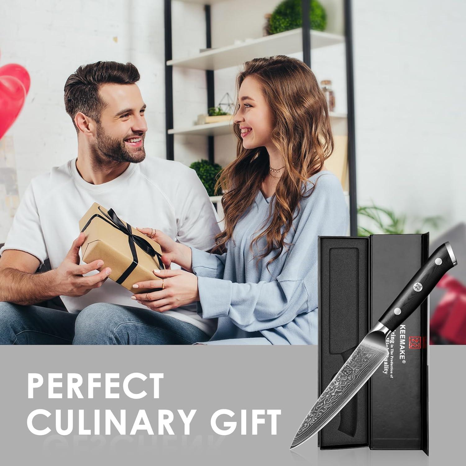 Cuchillo de Utilidad de Cocina KEEMAKE 12.7 cm Damasco G10