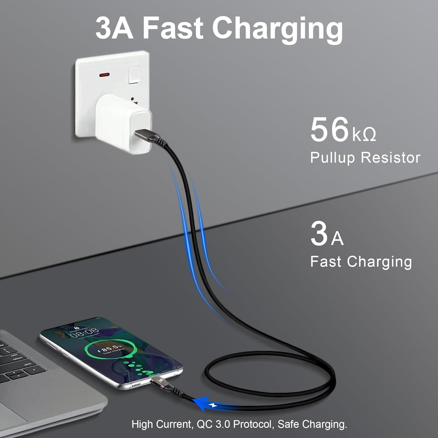USB C Cable 3.3ft, USB-A to USB-C Cable USB 3.1 USB 3.2 Gen2 10Gbps Data Charger Cord for Samsung Galaxy S24 S23 S22 S21 S20 S10 S9 S8+, Android Auto USB Cord and iPhone 15/15 Pro, No Braided.
