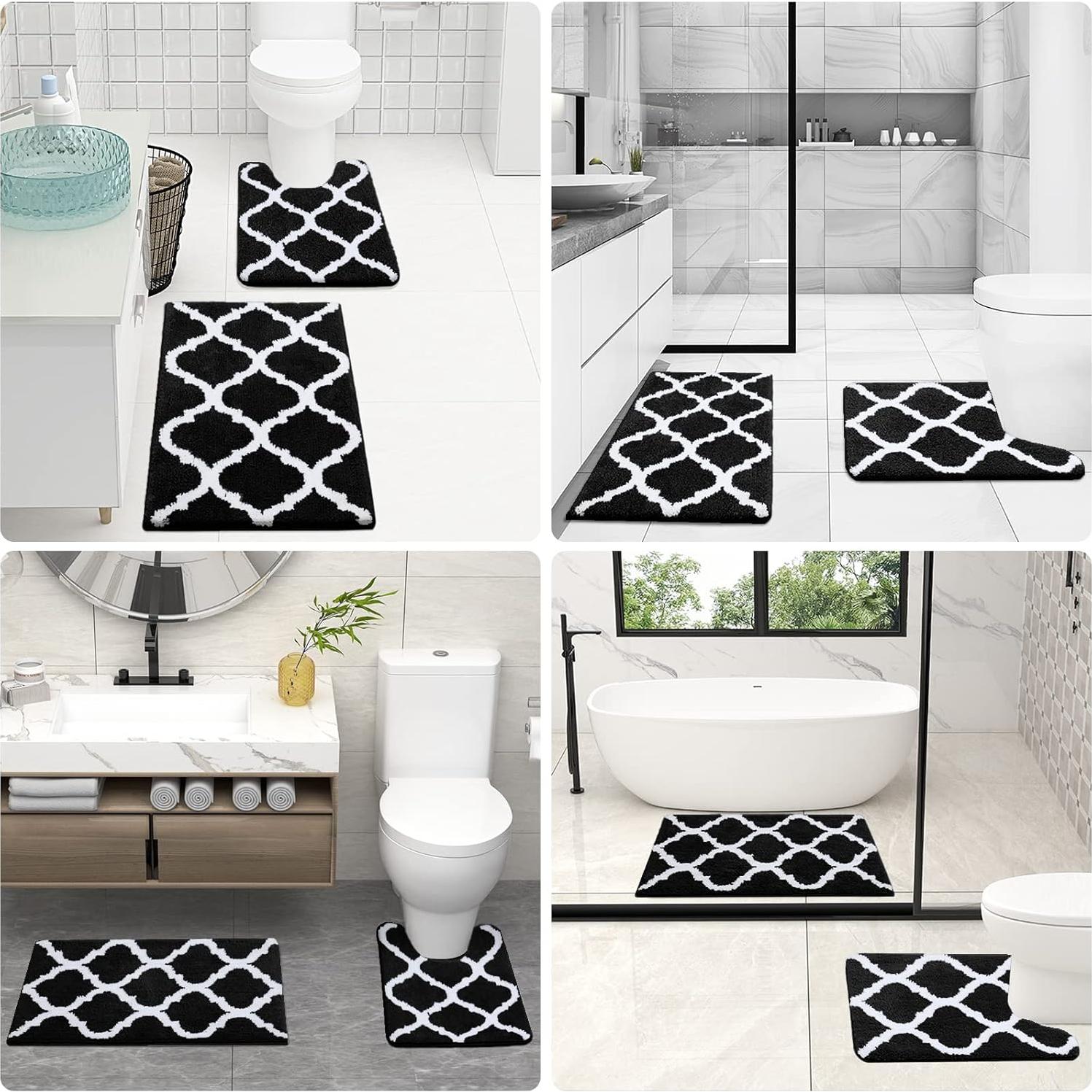 Conjunto de Alfombrillas de Baño OLANLY 2 Piezas Microfibra Negro