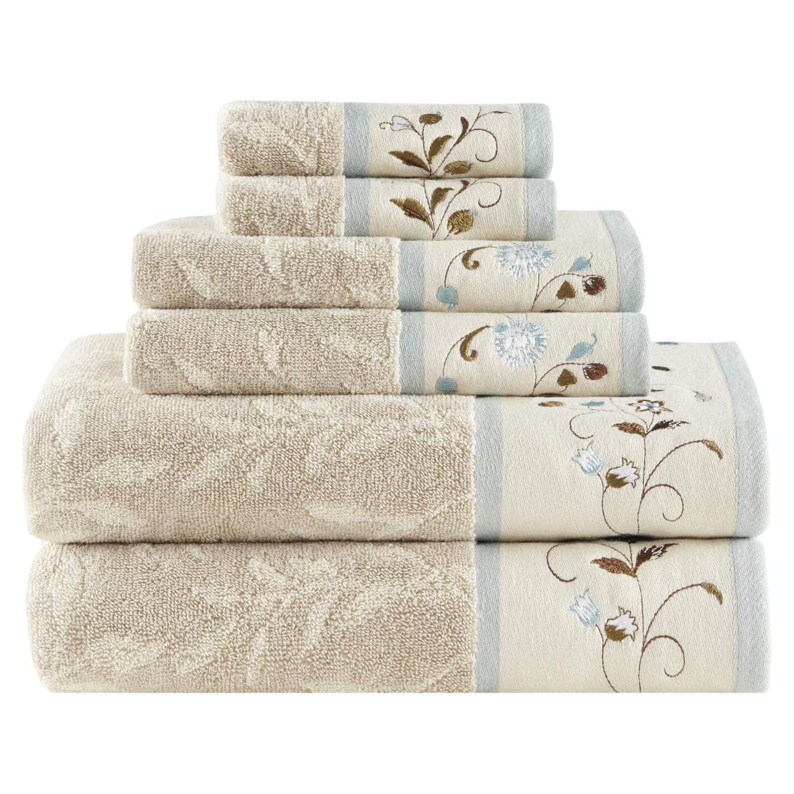 Conjunto de Toallas de Algodón Jacquard Madison Park Serene y Alfombra de Baño 50.8x76.2 cm