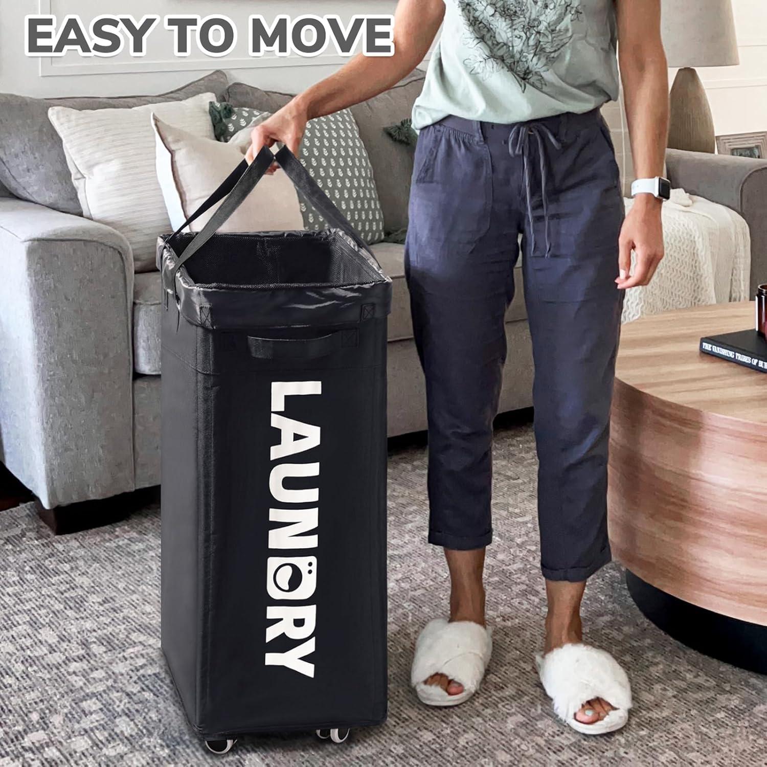 Cesto de Ropa CHICVITA 75L con Ruedas y Bolsa Extraíble Negro