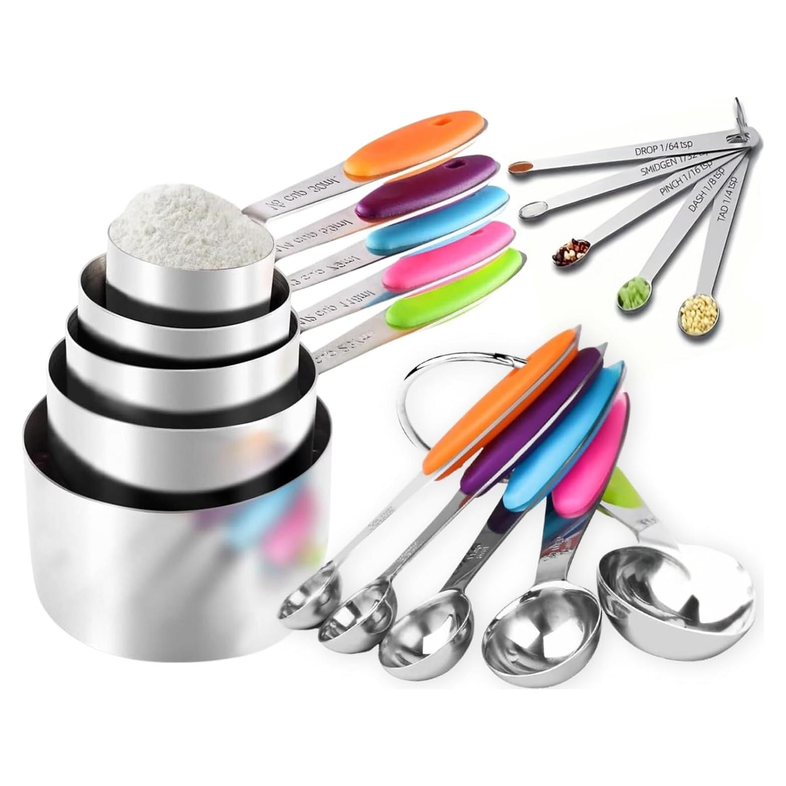 Juego de Tazas y Cucharas Medidoras YUNNKEEY 15 Piezas Acero Inoxidable