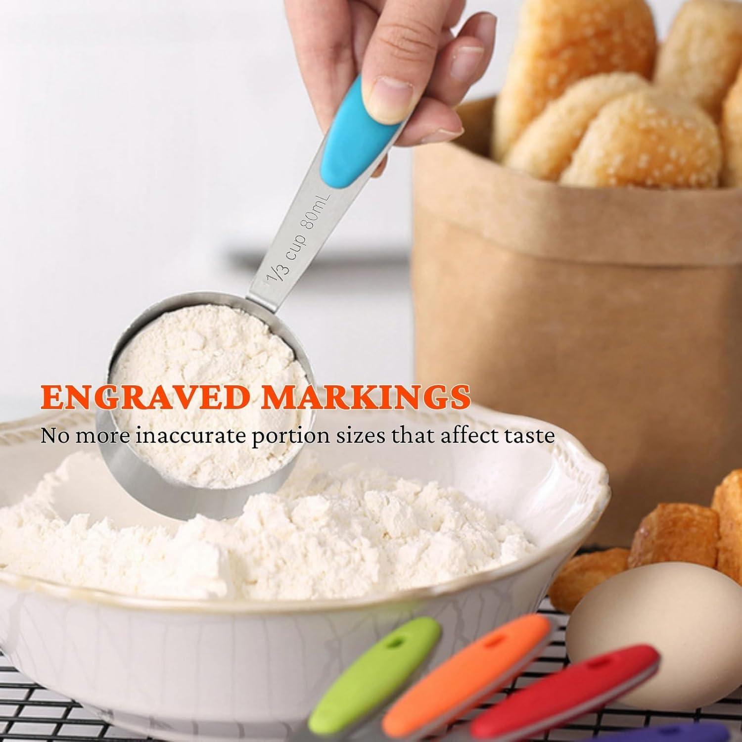 Juego de Tazas y Cucharas Medidoras YUNNKEEY 15 Piezas Acero Inoxidable