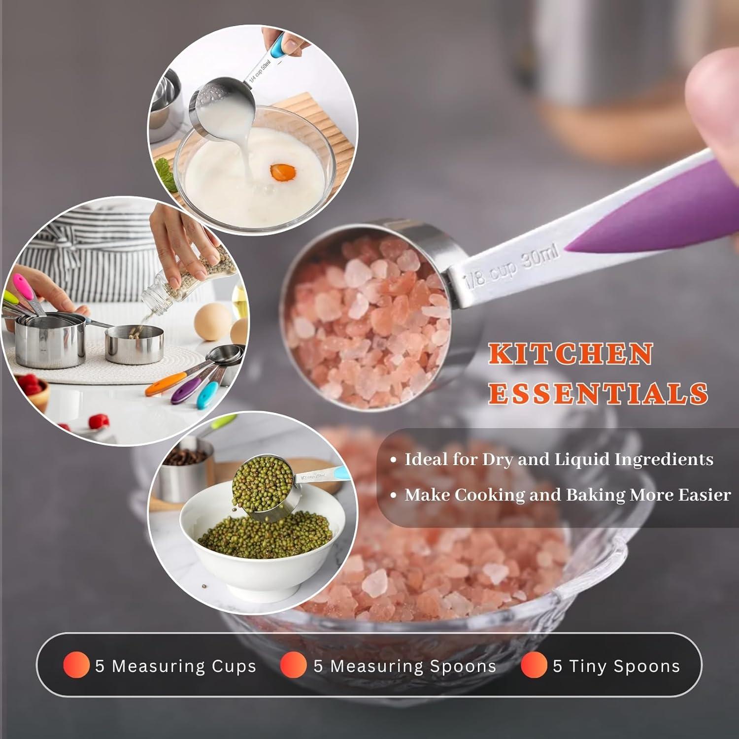 Juego de Tazas y Cucharas Medidoras YUNNKEEY 15 Piezas Acero Inoxidable