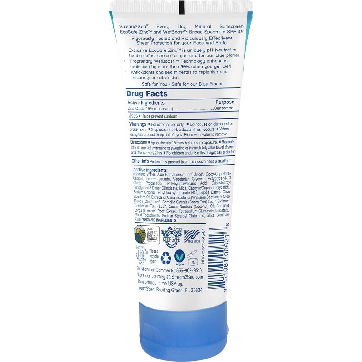 Protector Solar Mineral Stream2Sea SPF 45 75ml Resistente Agua
