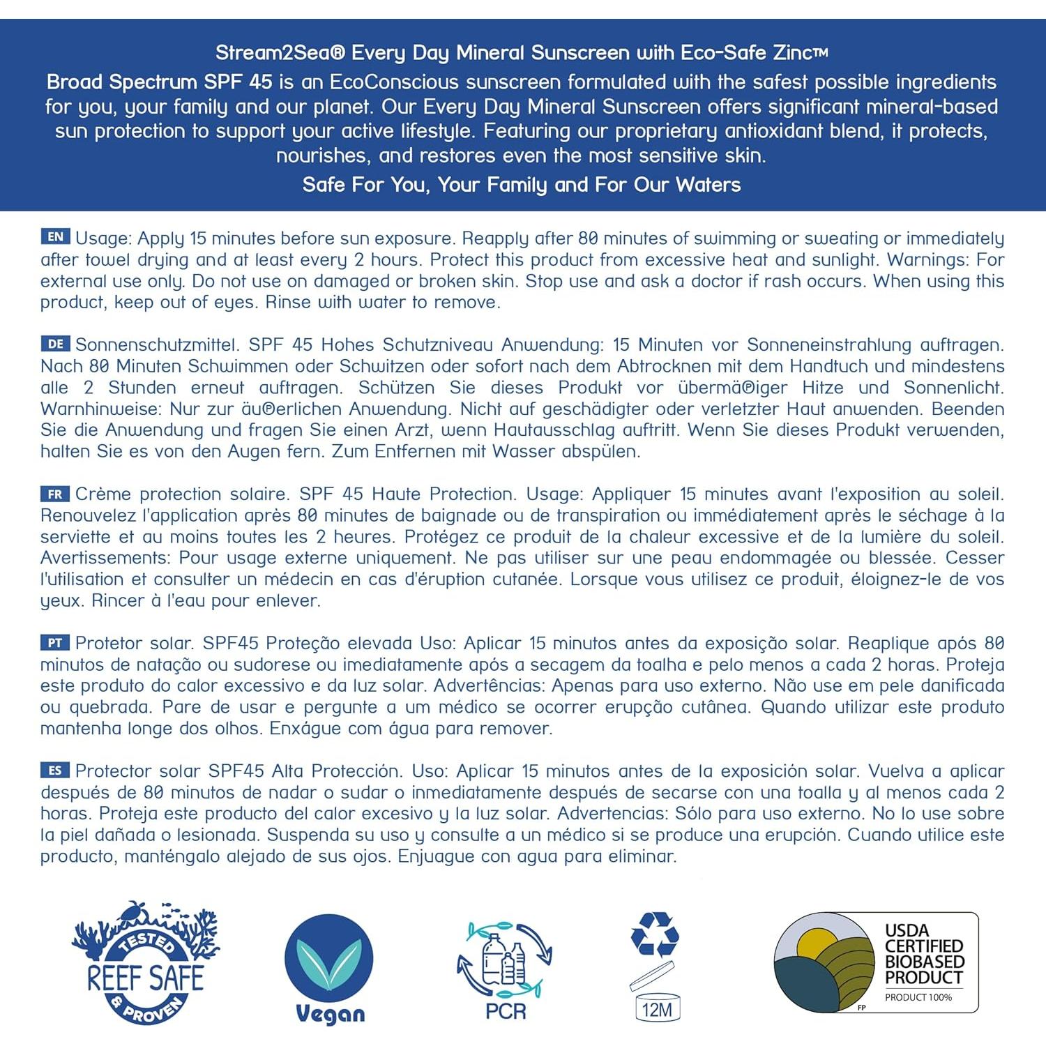 Protector Solar Mineral Stream2Sea SPF 45 75ml Resistente Agua