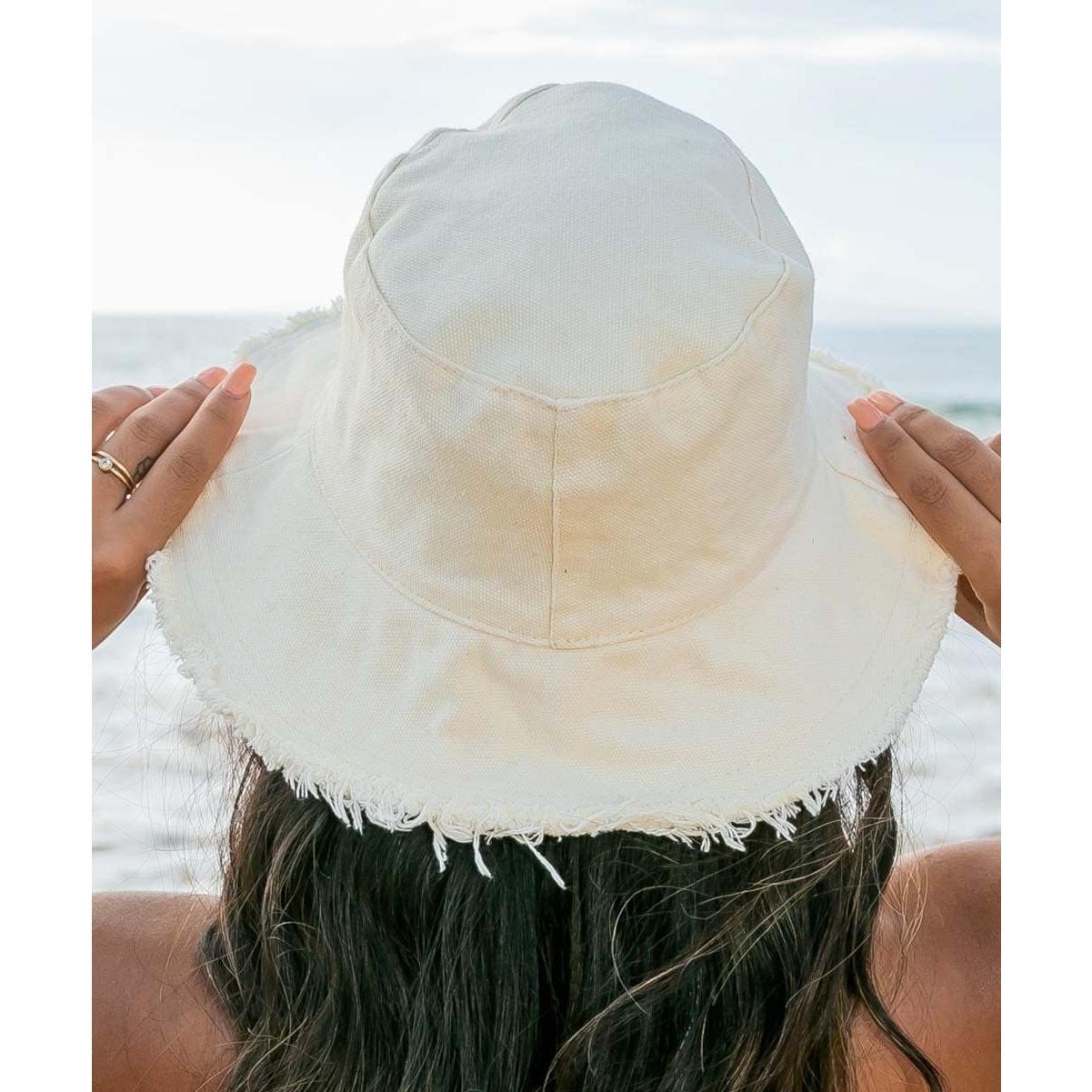 Sombrero de Cubo de Algodón Beige con Protección Solar UV