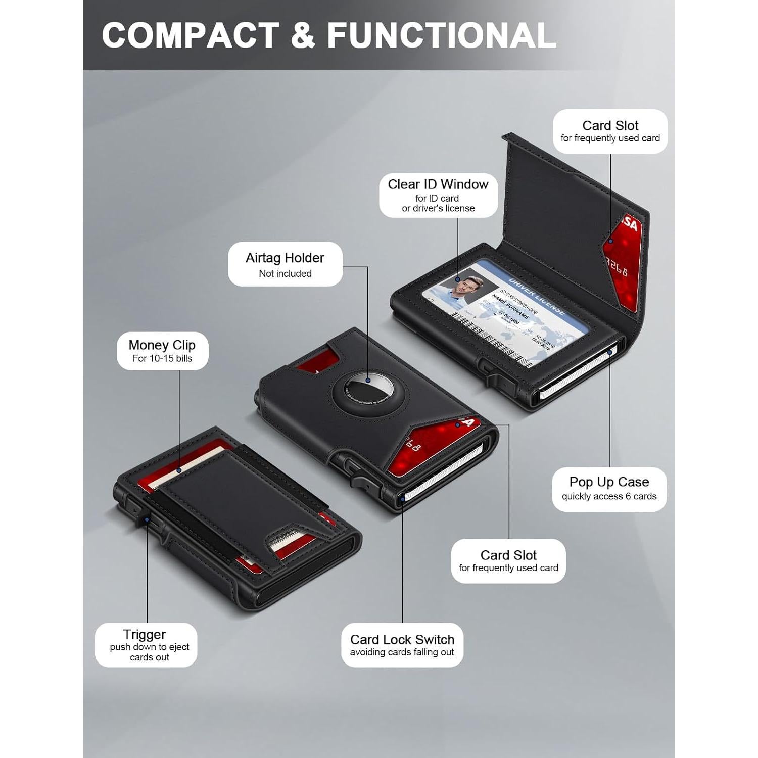 Billetera Slim Minimalista IITRRS para Hombres con Airtag Negro